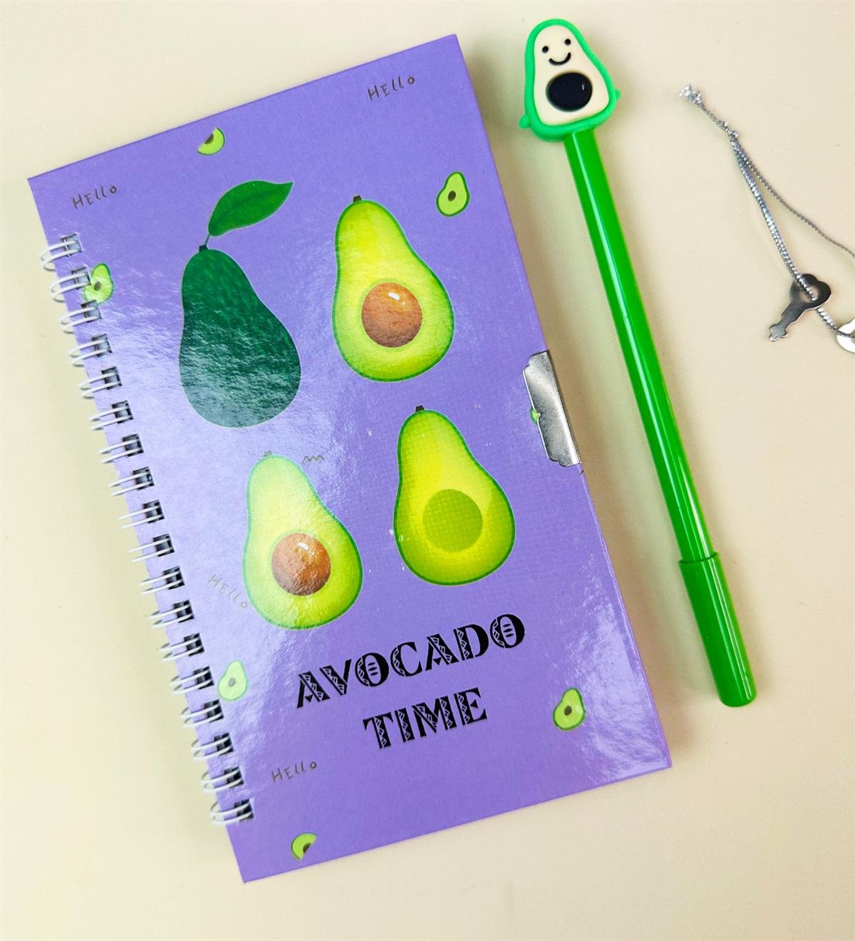 Avokado Tasarımlı Kilitli Günlük Defter Ve Kalem SetgiftmodaBam-108