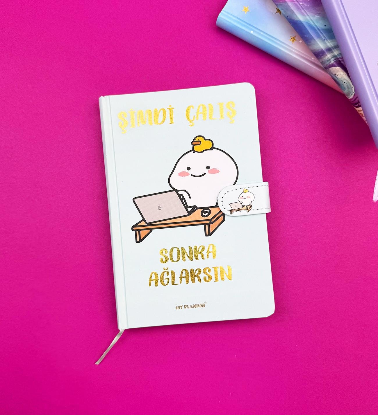2'li Motto Tasarımlı Mıknatıs Kapaklı Çizgili Defter 19x12 CmgiftmodaBM-1404
