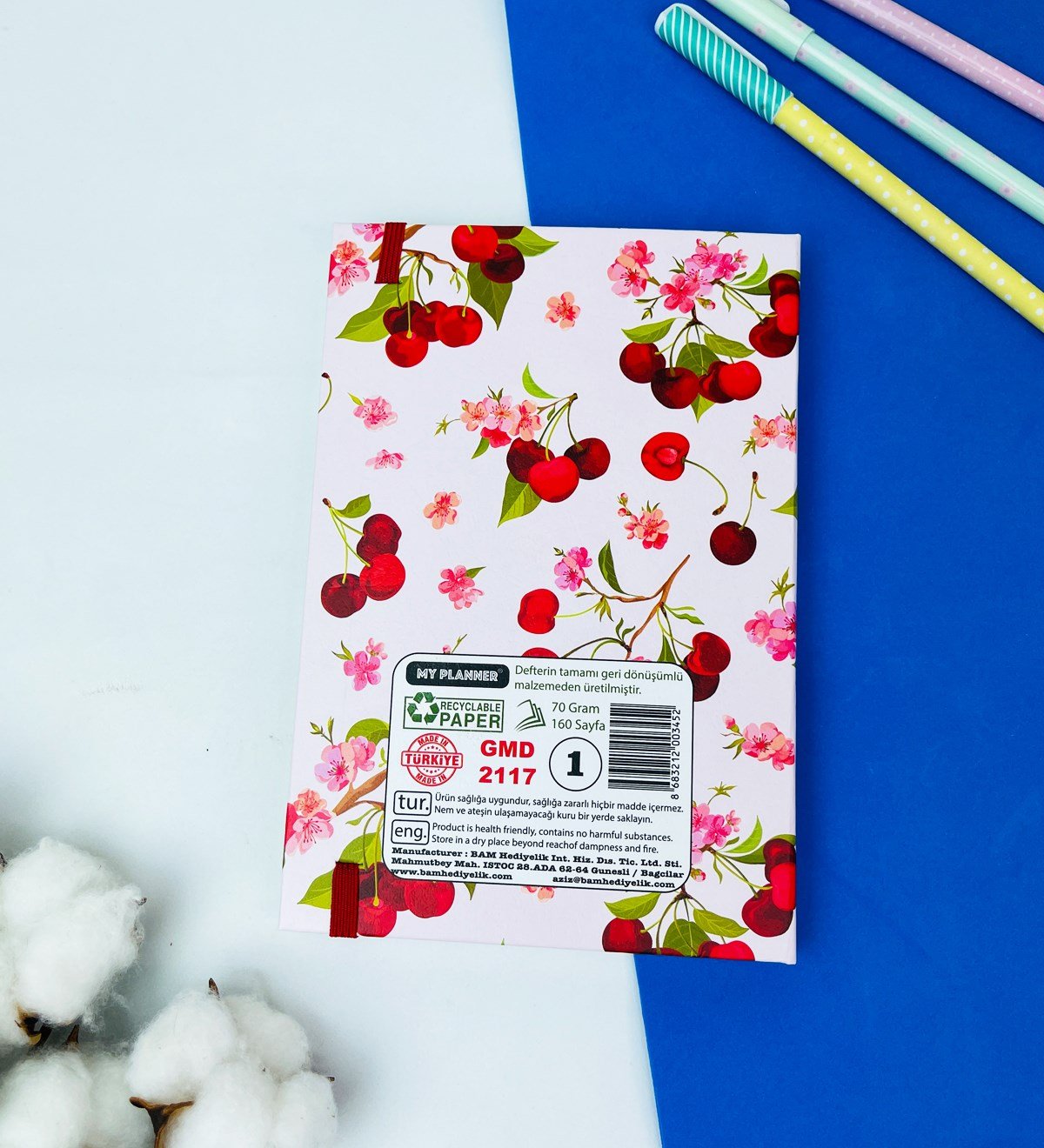 Kiraz Motto Tasarımlı Lastikli DeftergiftmodaGmd100374