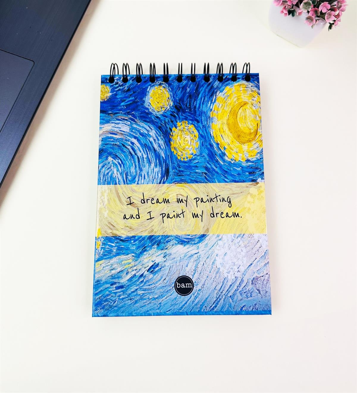 21x14Cm Üstten Spiralli Sketch Book - Eskiz Defteri - Siyah Sayfa - 260 Gr - 56 YaprakgiftmodaBam-3000-Yıldızlı-Gece