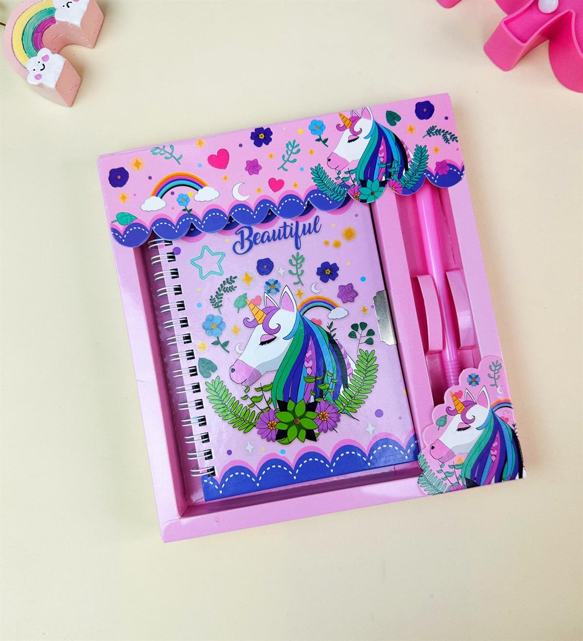 Flamingo Tasarımlı Kilitli Günlük Defter Ve Kalem SetgiftmodaBam-108