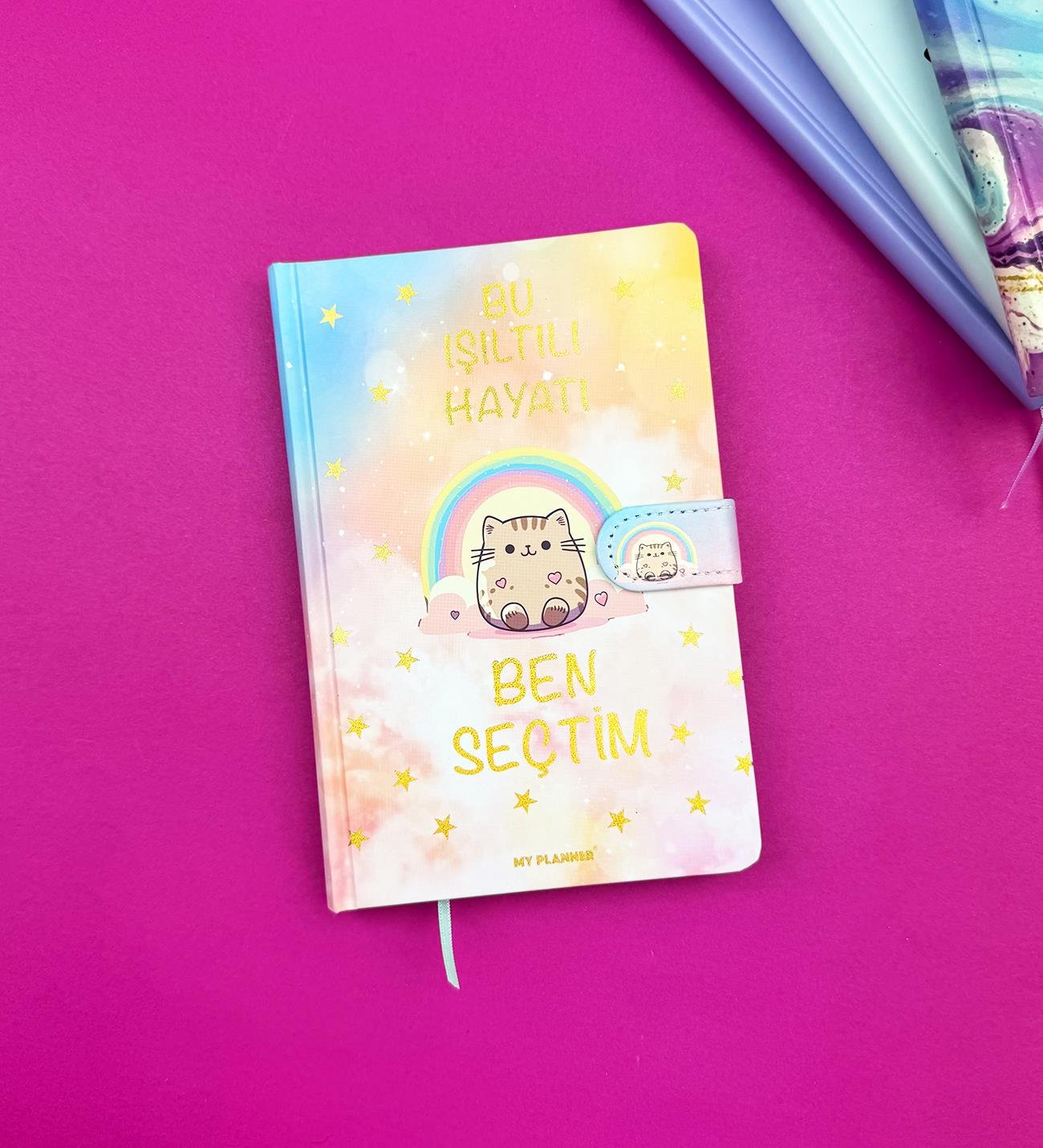 2'li Motto Tasarımlı Mıknatıs Kapaklı Çizgili Defter 19x12 CmgiftmodaBM-1404