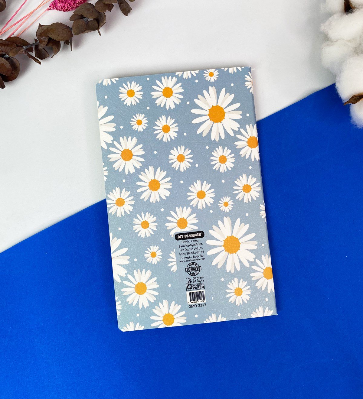 Mavi Papatya Tasarımlı Dikişli DeftergiftmodaGmd100348