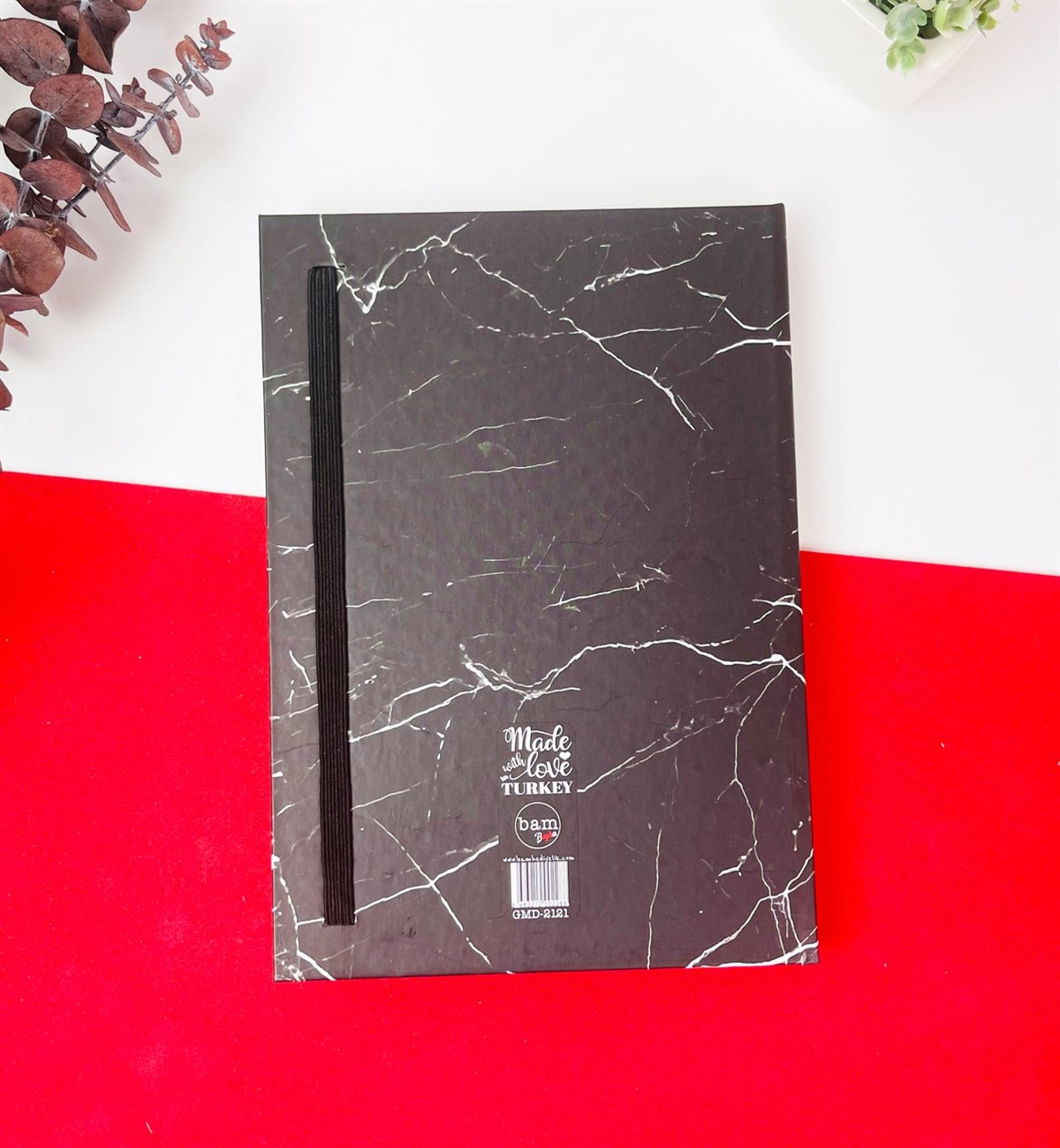 Altın Yaldızlı Siyah Mermer Tasarımlı Lastikli Defter	giftmodaGmd100115