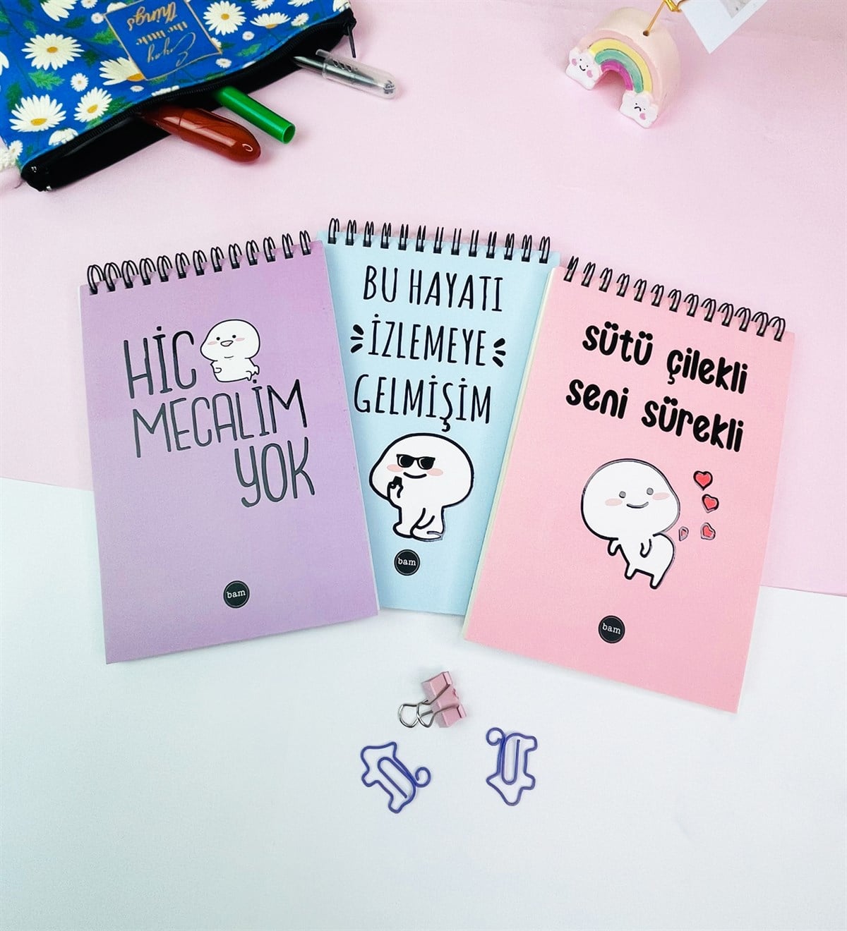 Motto Serisi 3'lü 17x11Cm Sketch Book - Eskiz Defteri - 80 Gr - 60 YaprakgiftmodaGmd100585