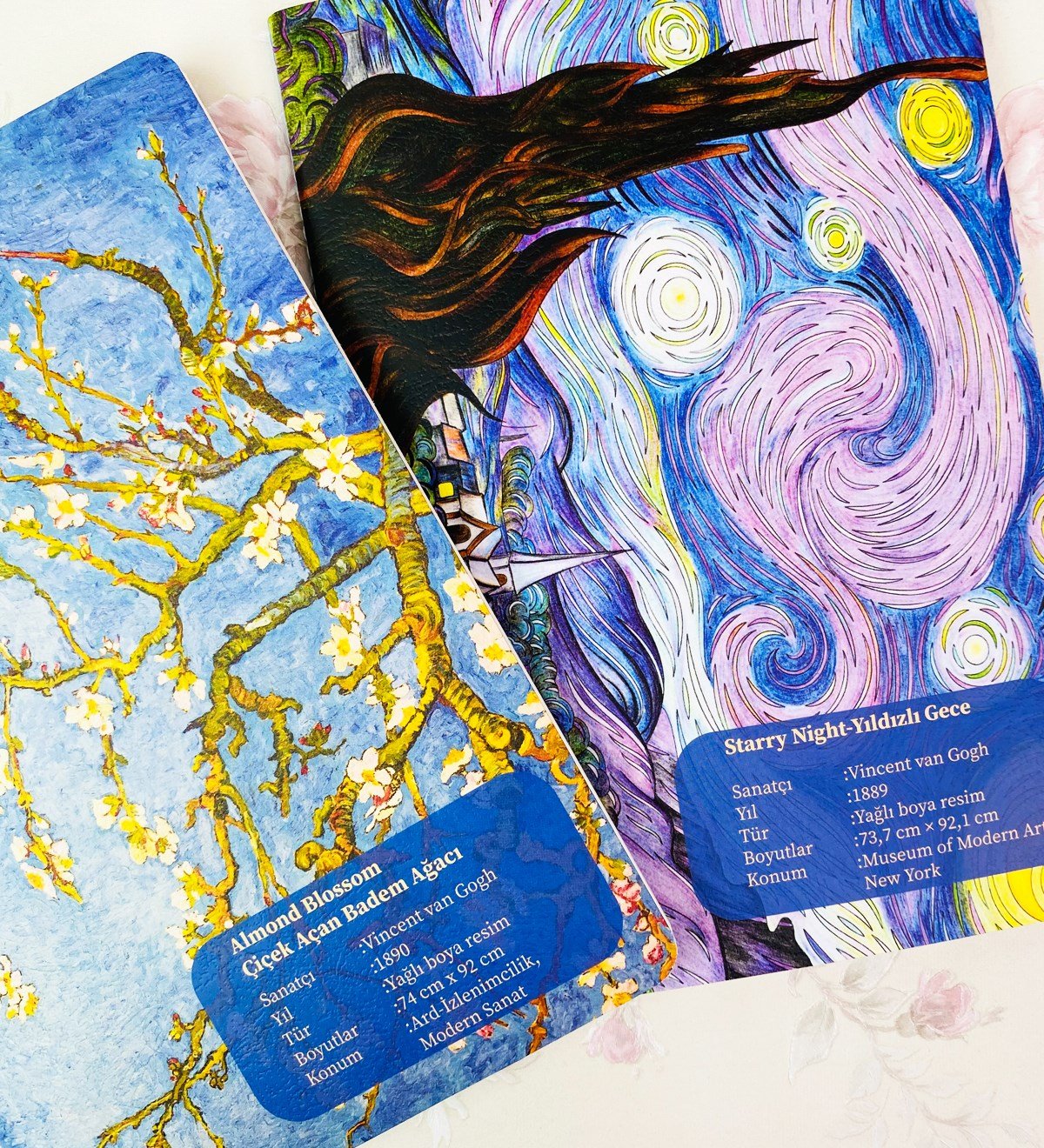 Van Gogh Yıldızlı Gece Ve Badem Çiçeği Tasarımlı 2'li Art DeftergiftmodaGmd100253