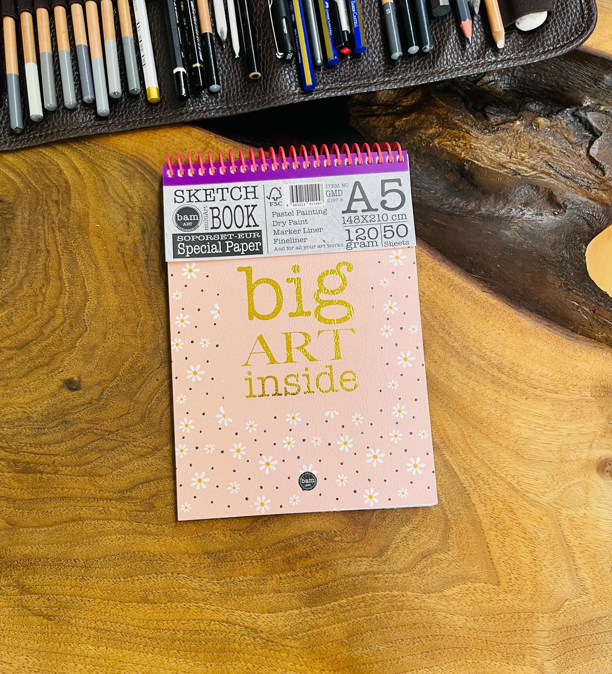 A5 Skecth Book - Eskiz Defteri - Spiralli Tutuş / Grenli Sert Tasarım KapakgiftmodaGmd100282-Papatya