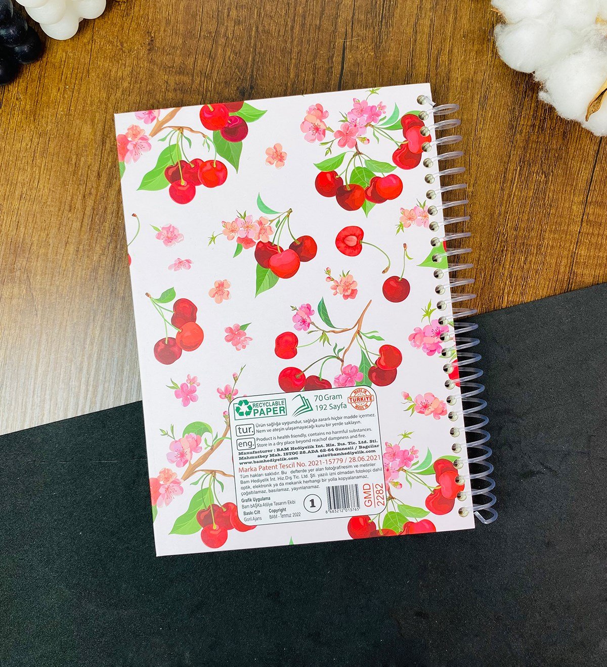 Kiraz Motto Tasarımlı Spiralli DeftergiftmodaGmd100407