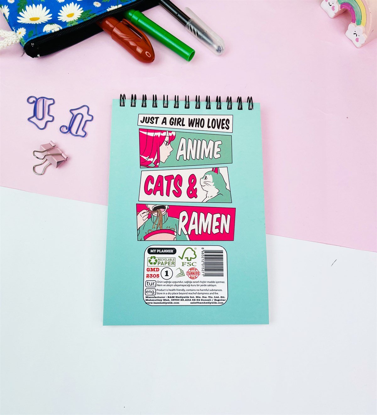 17x11Cm Sketch Book - Eskiz Defteri - 80 Gr - 60 YaprakgiftmodaGmd100579-Anime-Cats