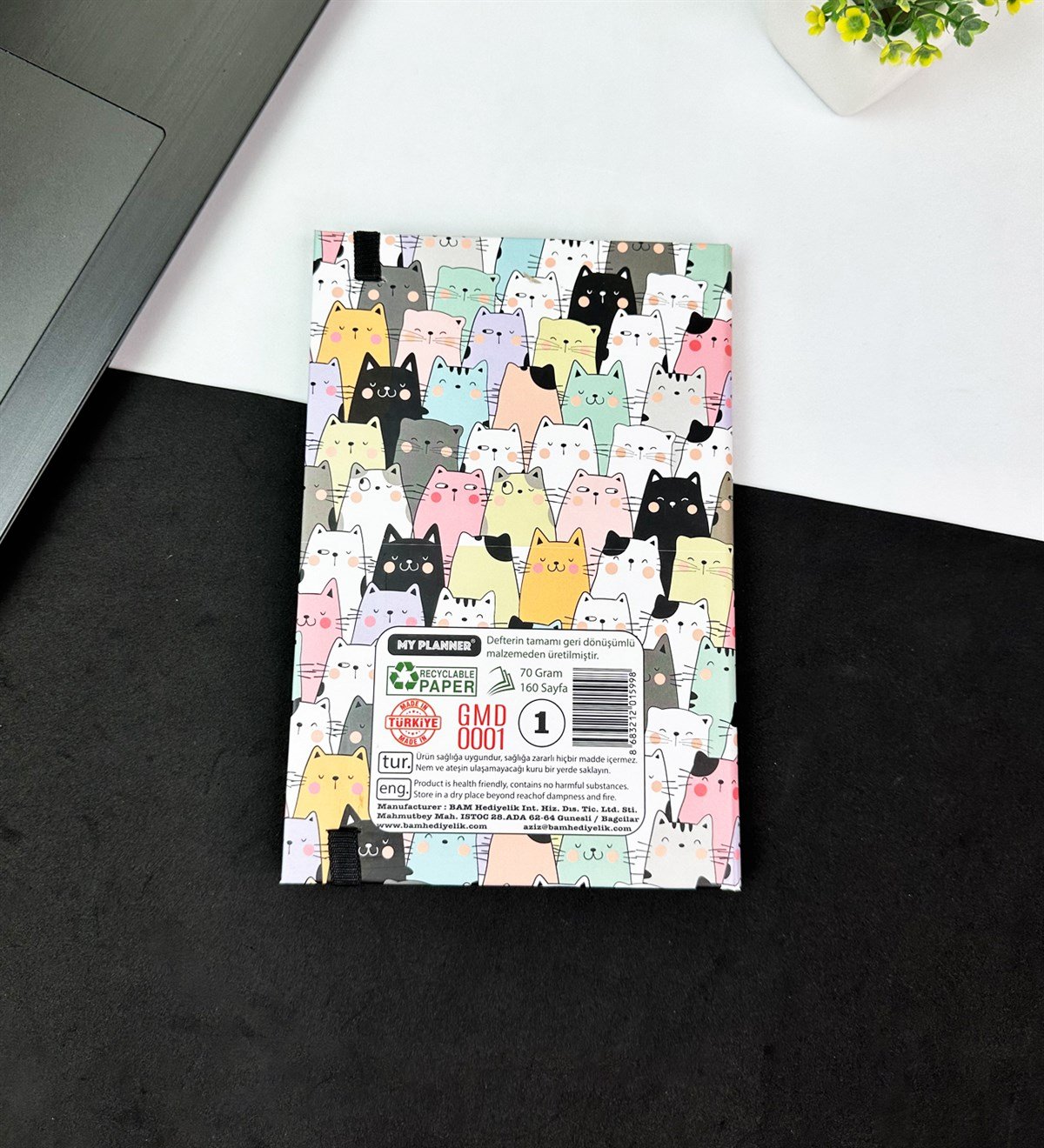 Sevimli Kedi Tasarımlı Lastikli DeftergiftmodaGmd100606