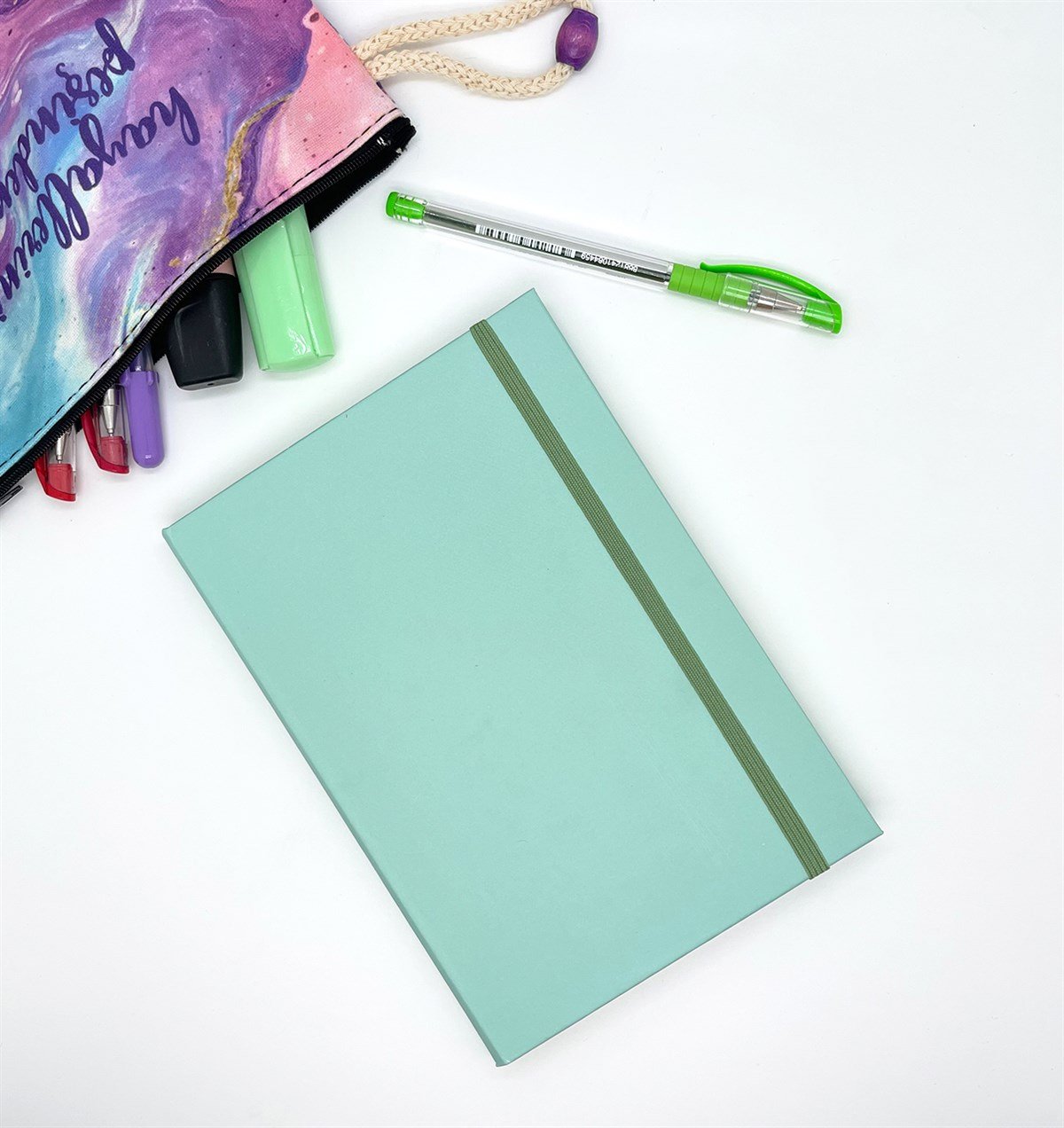 Düz Su Yeşili Tasarımlı Lastikli Defter	giftmodaGmd100086