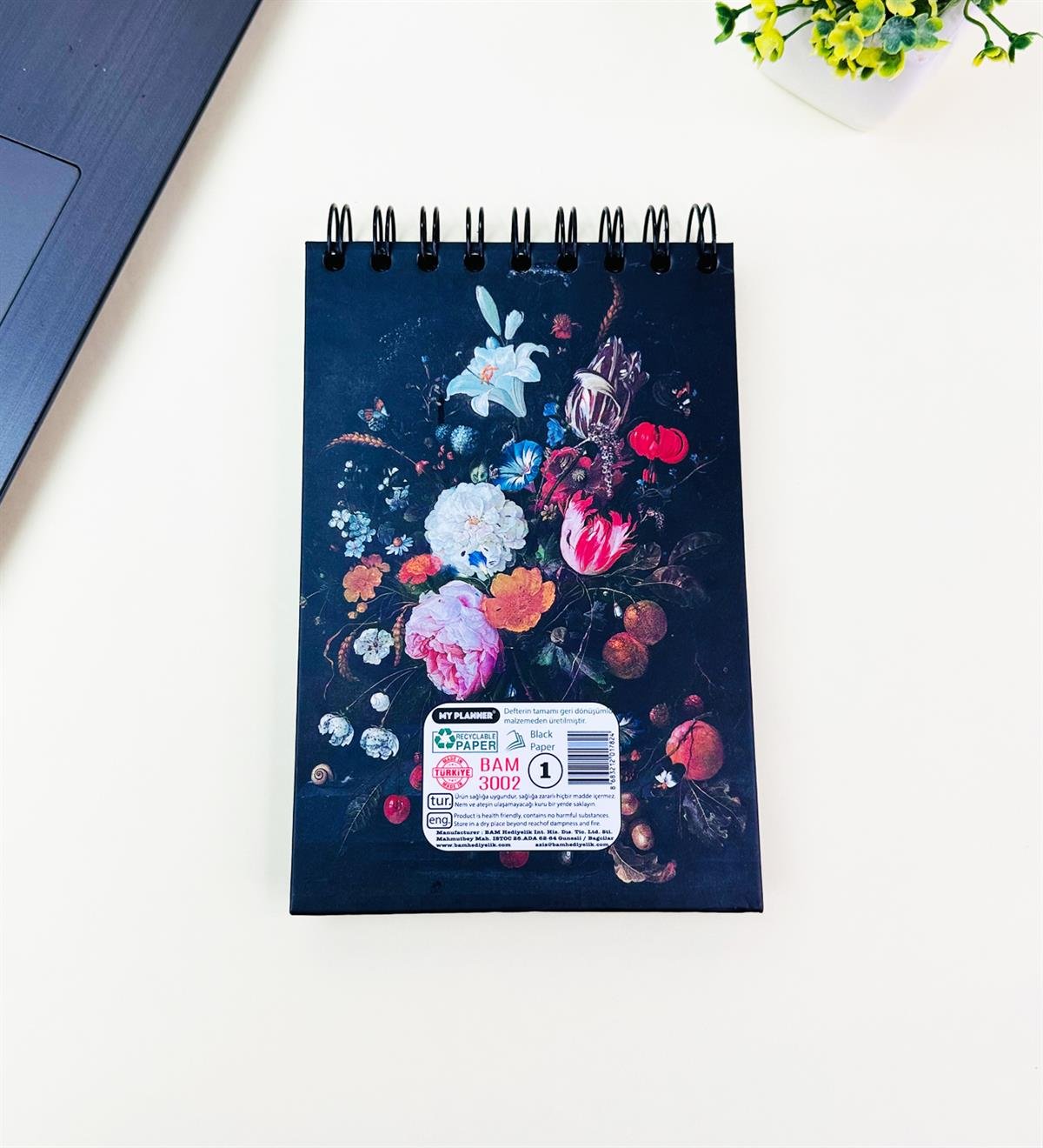 17x12Cm Sketch Book - Eskiz Defteri - Siyah Sayfa - 120 Gr - 64 YaprakgiftmodaBam-3002-Çiçek-Art