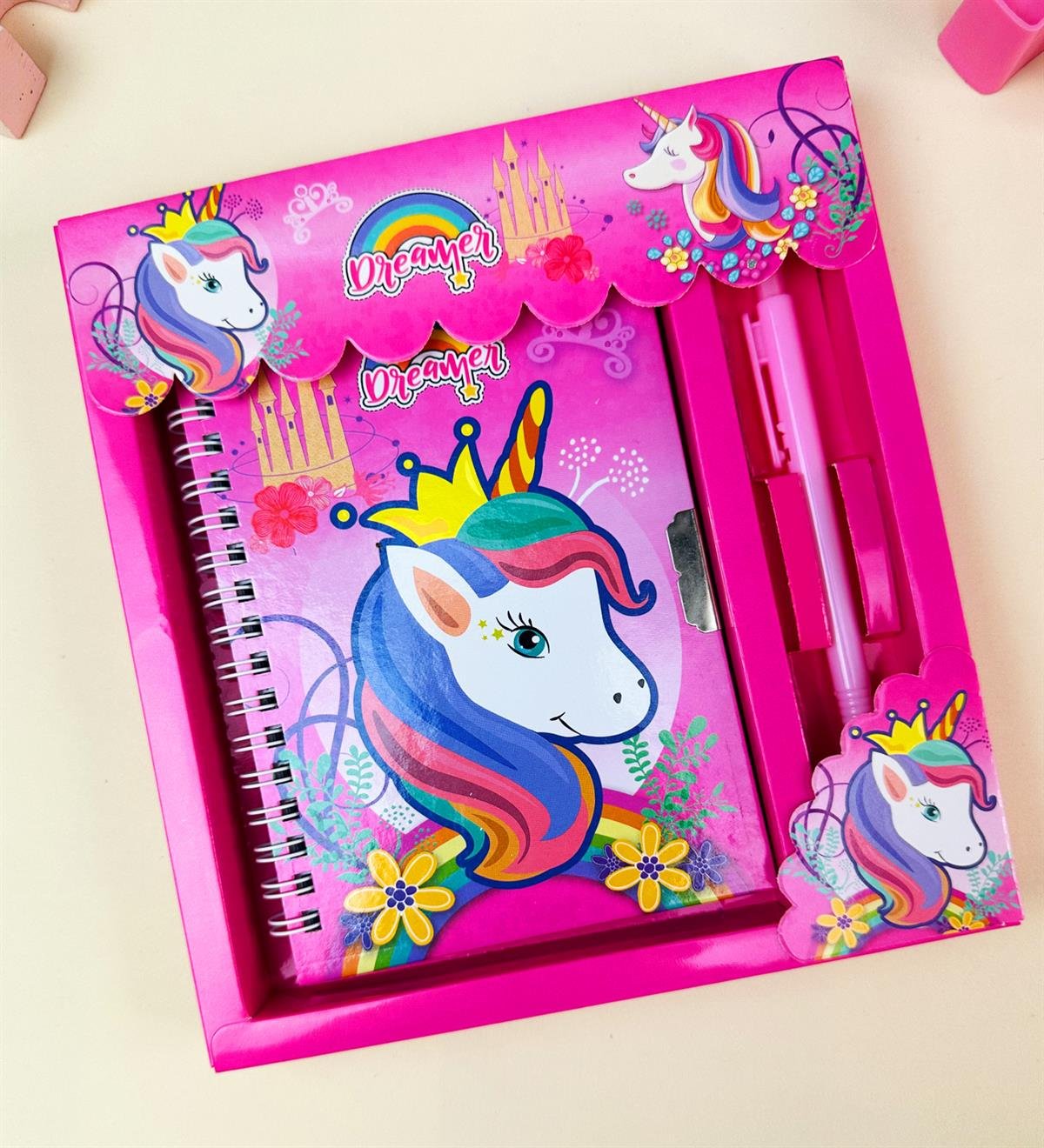 Flamingo Tasarımlı Kilitli Günlük Defter Ve Kalem SetgiftmodaBam-108