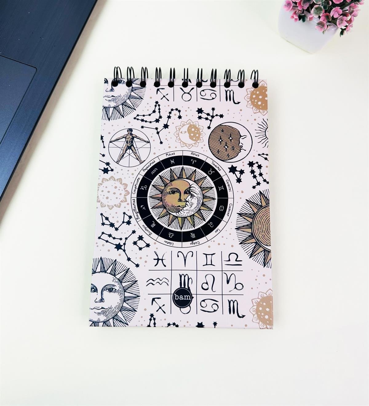 21x14Cm Üstten Spiralli Sketch Book - Eskiz Defteri - Siyah Sayfa - 260 Gr - 56 YaprakgiftmodaBam-3000-3-Tarot-Ay-Güeneş