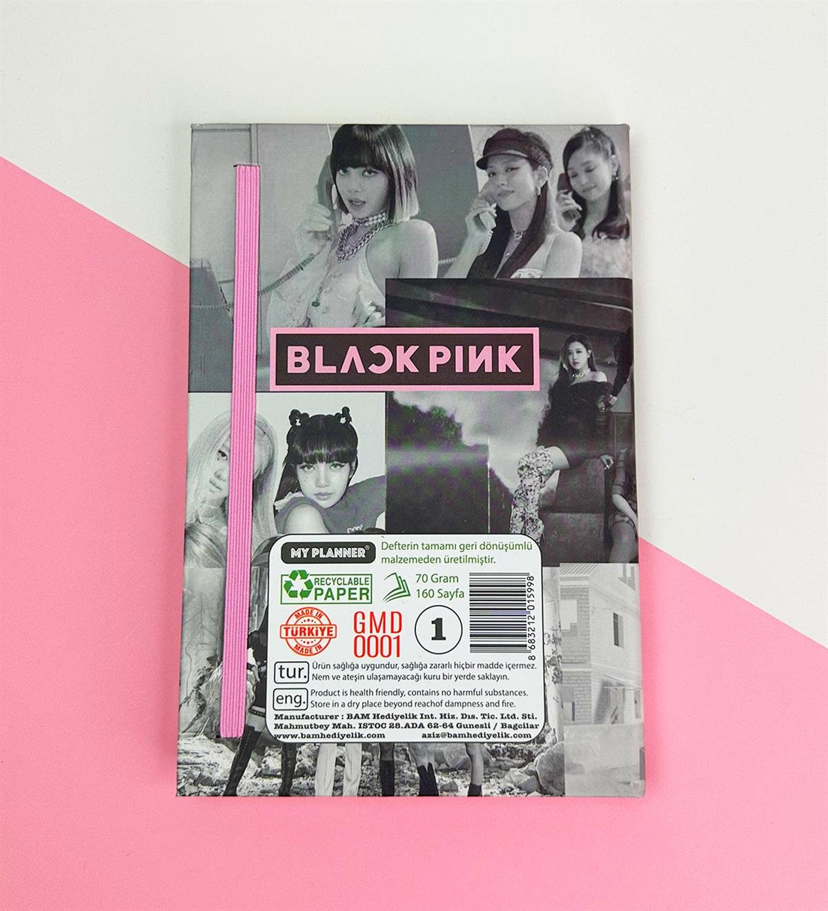 Black Pink Tasarımlı Lastikli DeftergiftmodaGMD0001-24