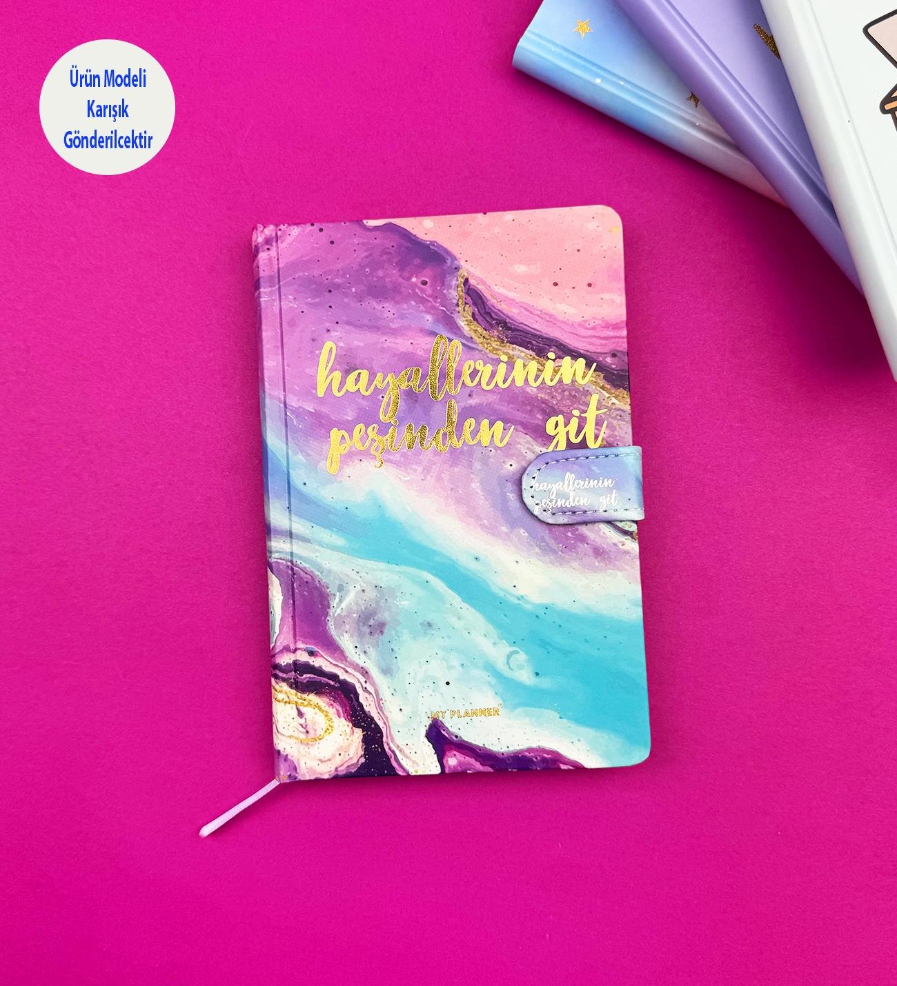 2'li Motto Tasarımlı Mıknatıs Kapaklı Çizgili Defter 19x12 CmgiftmodaBM-1404