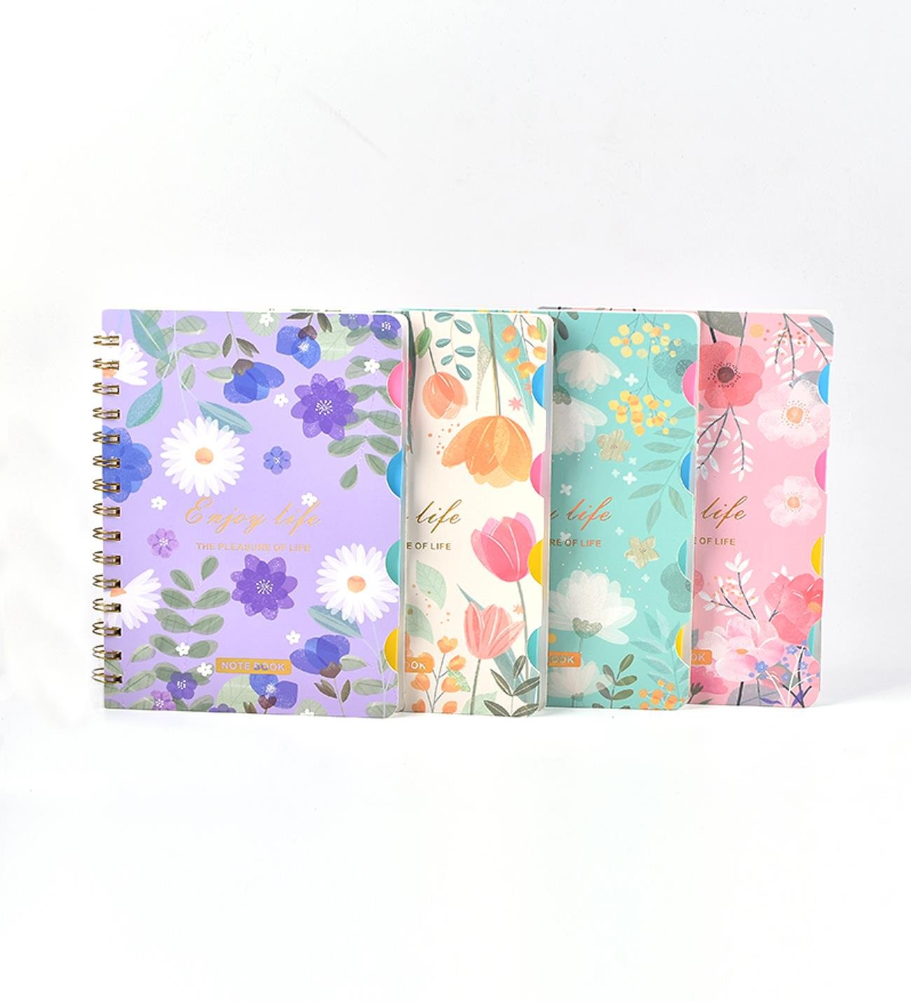 Renkli Çiçek Desenli Bölmeli Spiral Defter giftmodaBM-1706	