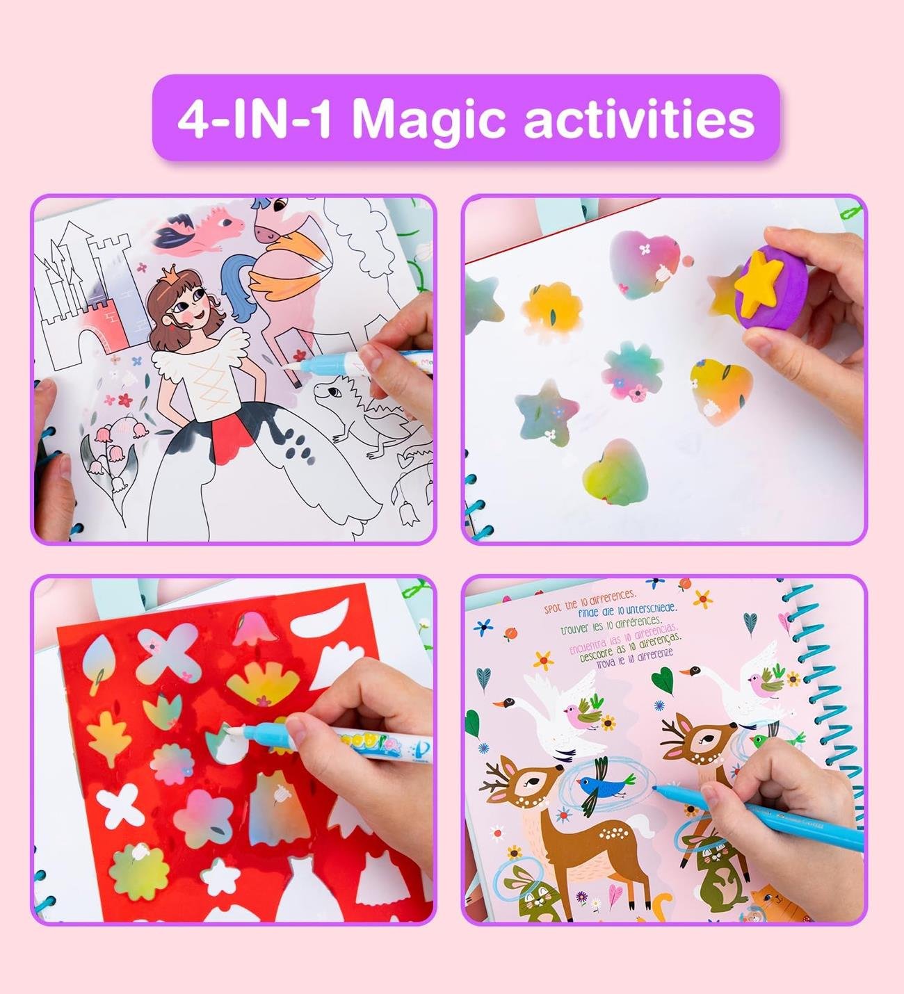 Magic Water Painting – Su ile Boyama ve Aktivite Kitabı (4'ü 1 Arada) – Masal TemalıgiftmodaBM-2154