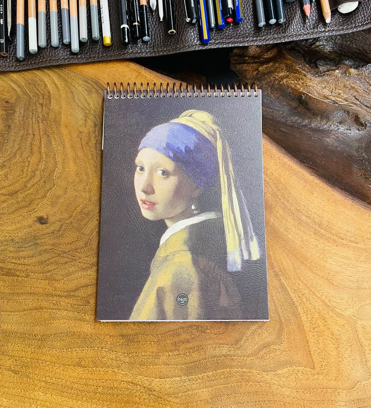 A5 Skecth Book - Eskiz Defteri - Spiralli Tutuş / Grenli Sert Tasarım KapakgiftmodaGmd100283-İnci-Küpeli-Kız