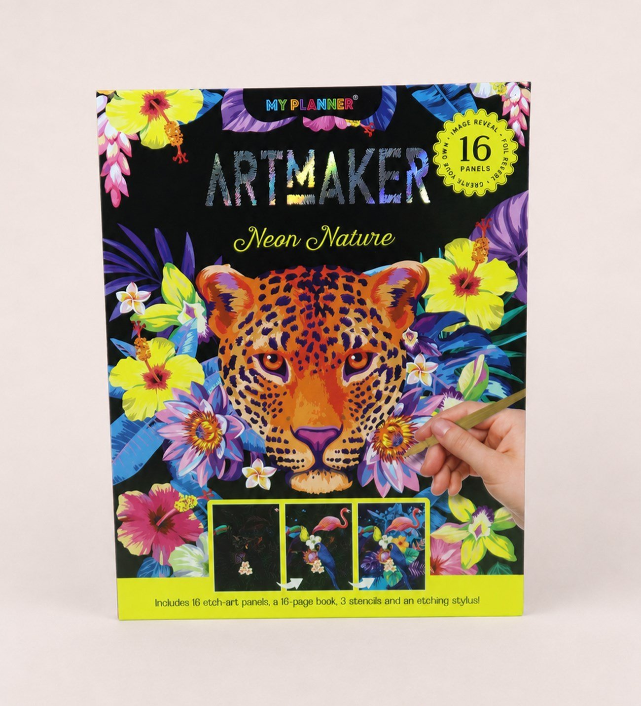 Artmaker Neon Nature Kazımalı Boyama Seti – 16 Panel, Şablon ve Kalemli Scratch Art SetigiftmodaBM-2151
