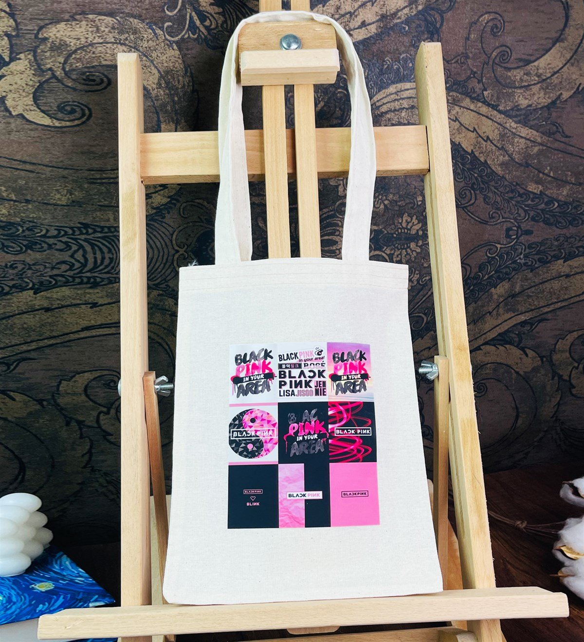 Black Pink Tasarımlı Kalın Kitap Görünümlü Defter Ve Bez Çanta SetgiftmodaGmhs101806