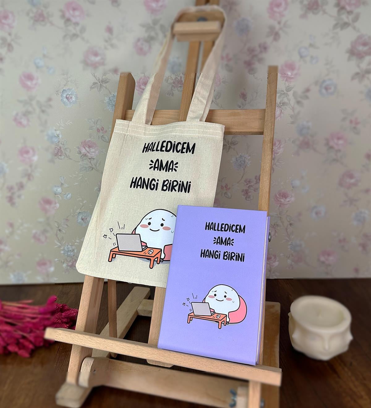 Halledicem Ama Hangi Birini  Kalın Kitap Görünümlü Defter Ve Bez Çanta SetgiftmodaGmhs101820