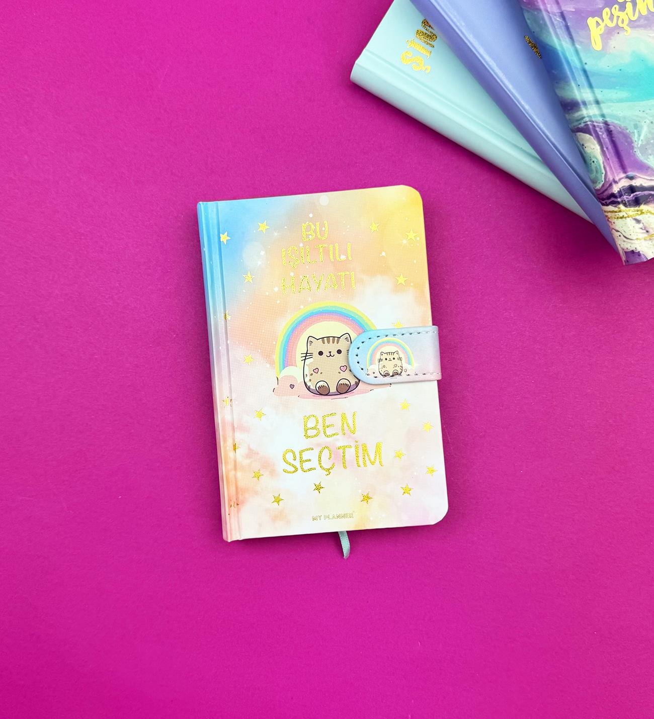 2'li Motto Tasarımlı Mıknatıs Kapaklı Çizgili Defter 14,5x9,5 CmgiftmodaBM-1405