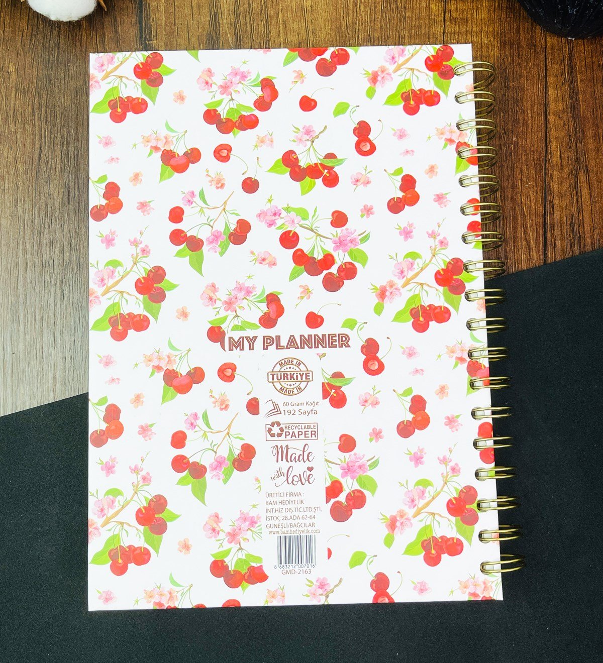 Kiraz My Planner Tasarımlı Çizgili Spiralli DeftergiftmodaGmd100257