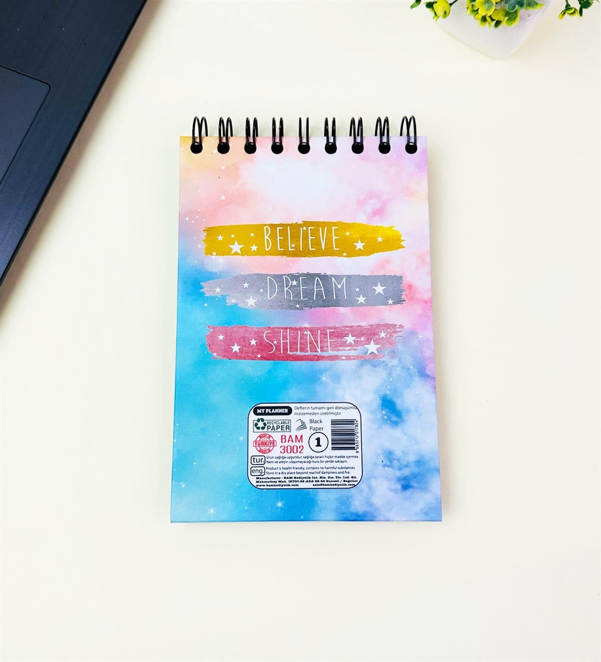 17x12Cm Sketch Book - Eskiz Defteri - Siyah Sayfa - 120 Gr - 64 YaprakgiftmodaBam-3002-3-Believe-Dream-Shine