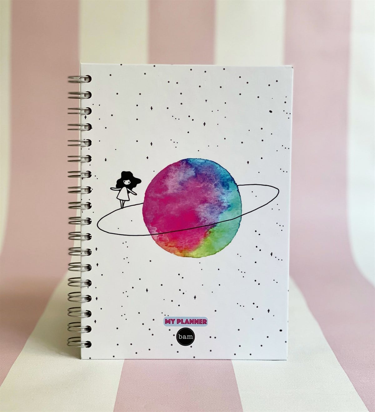 Satürnlü Kız Tasarımlı Spiralli DefterGiftmodaGmd100103