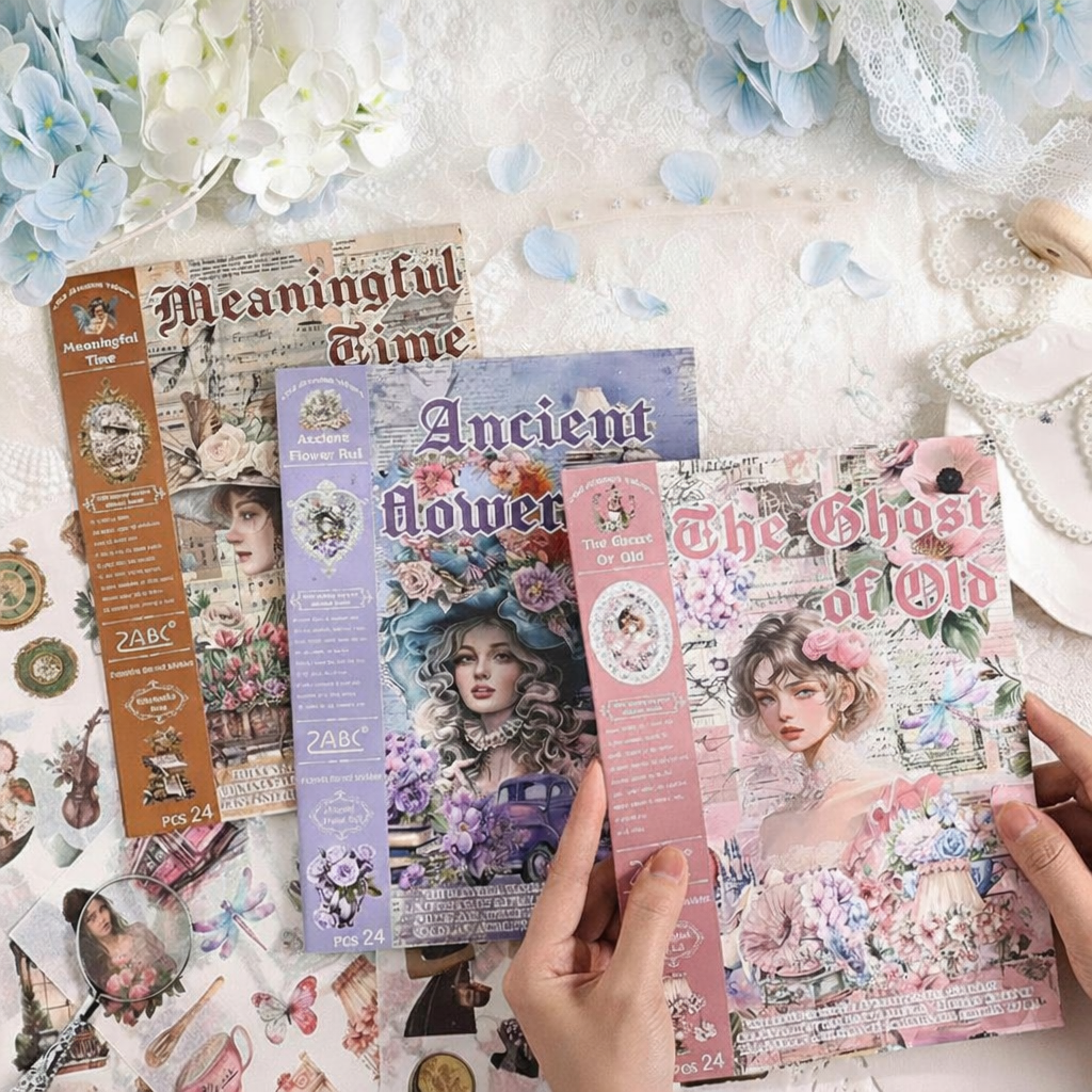 Retro Stil Scrapbook Sticker Kitabı – 24 Sayfa Vintage Etiket SetigiftmodaBM-1770