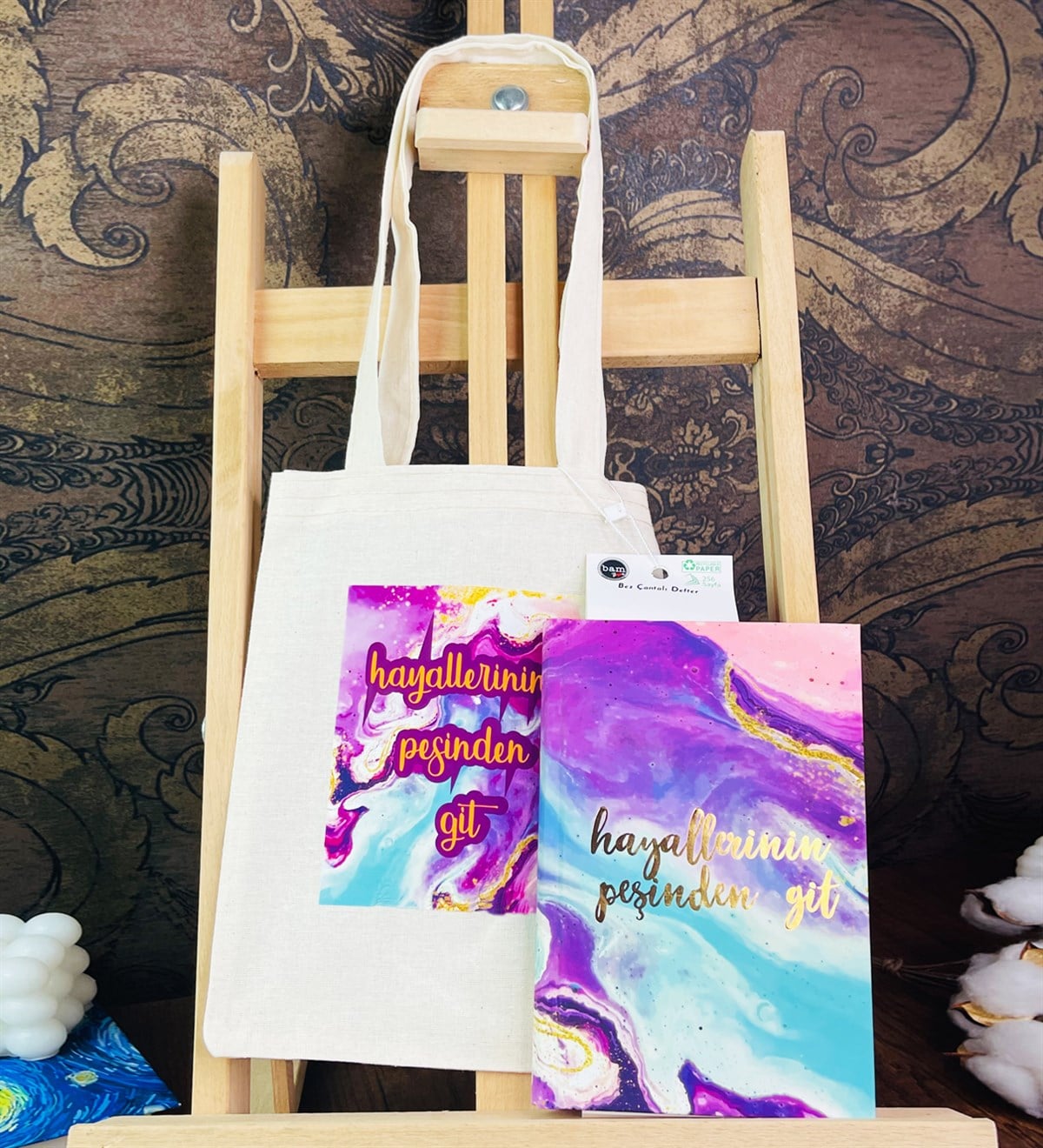 Hayallerinin Peşinden Git Kalın Kitap Görünümlü Defter Ve Bez Çanta SetgiftmodaGmhs101812