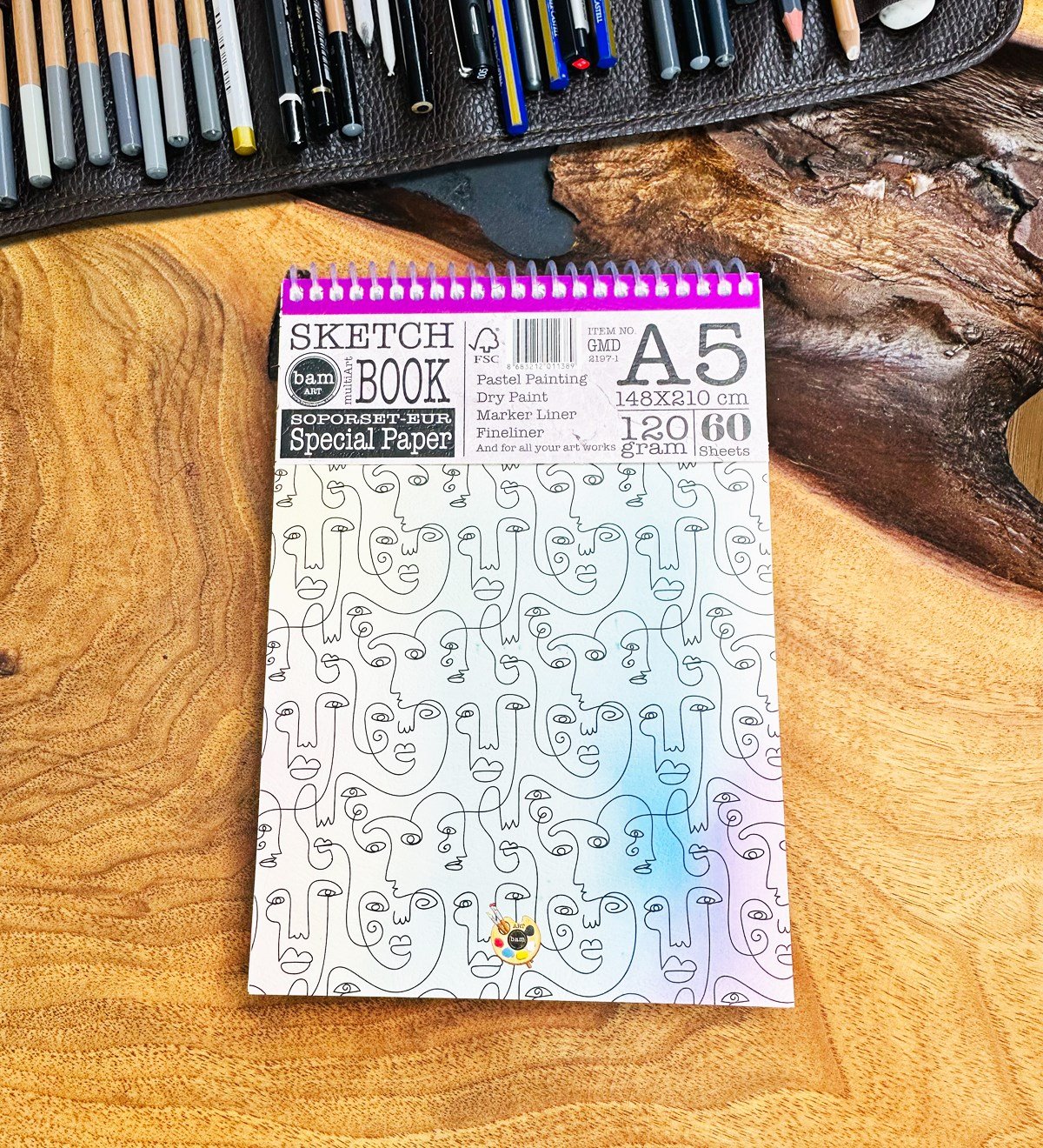 A5 Sketch Book - Eskiz Defteri - Spiralli Tutuş / Grenli Sert Tasarım KapakgiftmodaGmd100640-Face-Art