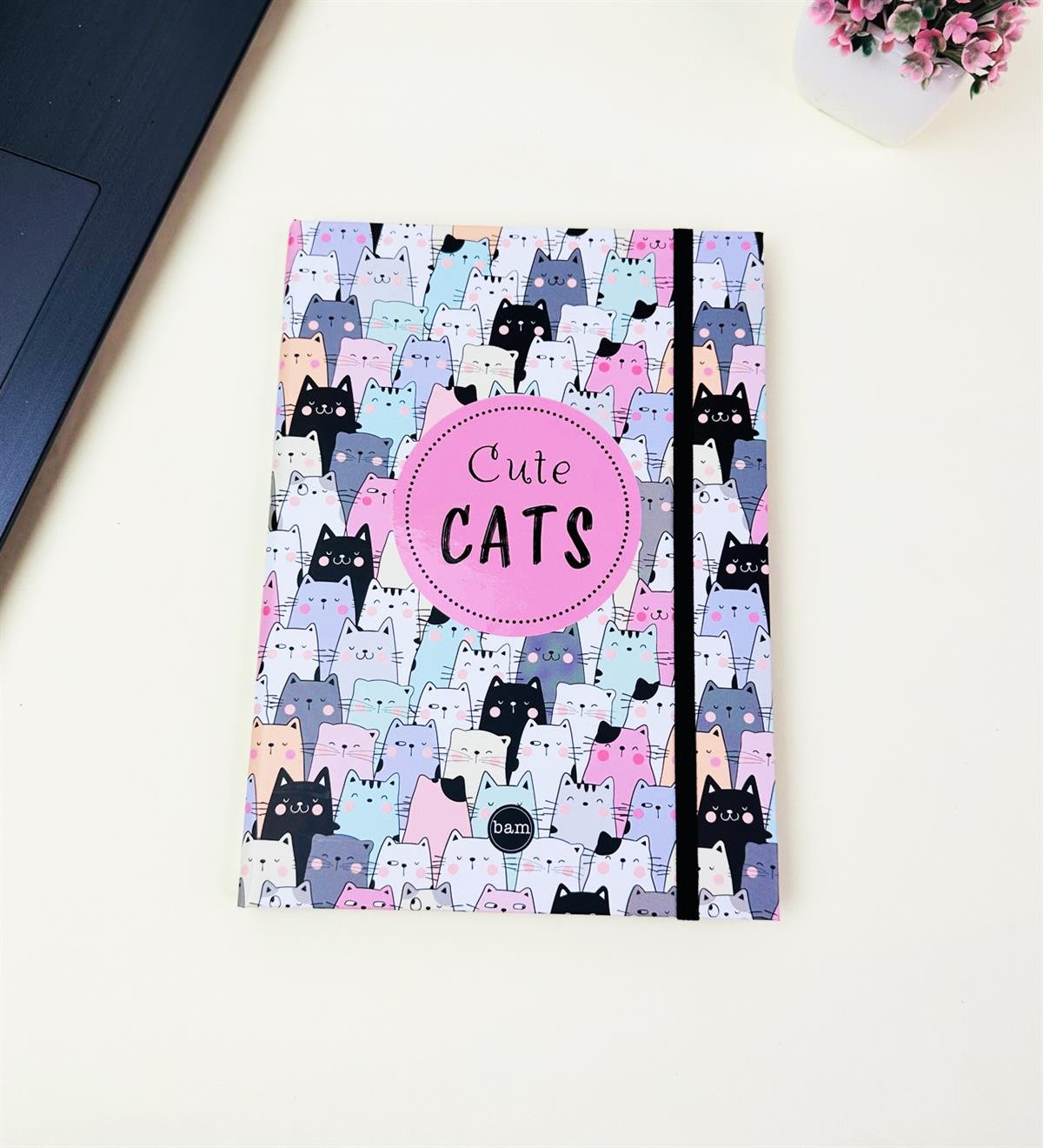 21x14Cm Sketch Book - Eskiz Defteri - Siyah Sayfa - 120 Gr - 56 YaprakgiftmodaBam-3003-1-Sevimli-Kedi