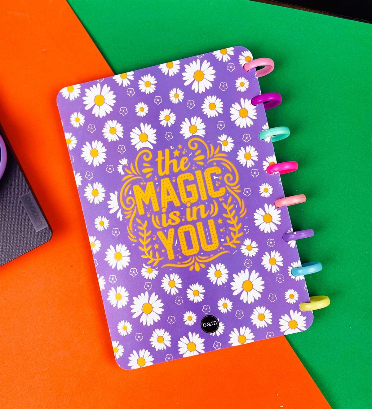 Mor Papatya Tasarımlı Yeni Nesil Kalp Spiralli DeftergiftmodaBAM-181-1