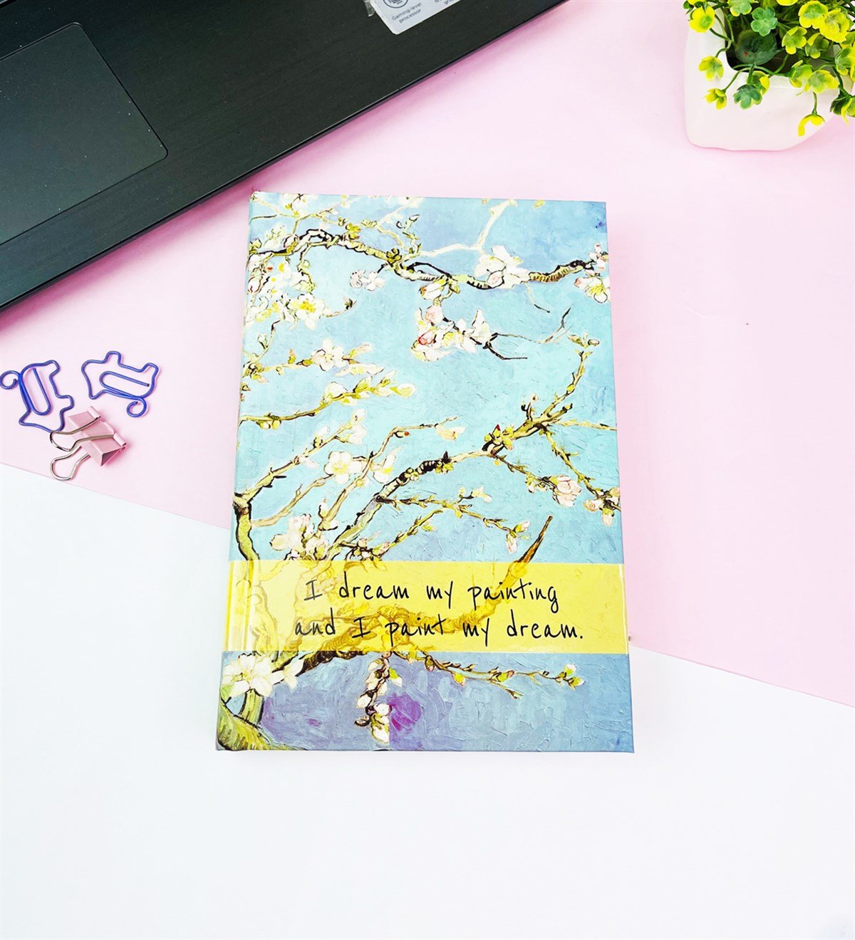 Badem Çiçeği Tasarımlı Kalın Kitap Görünümlü Defter Ve Bez Çanta SetgiftmodaGmhs101808	