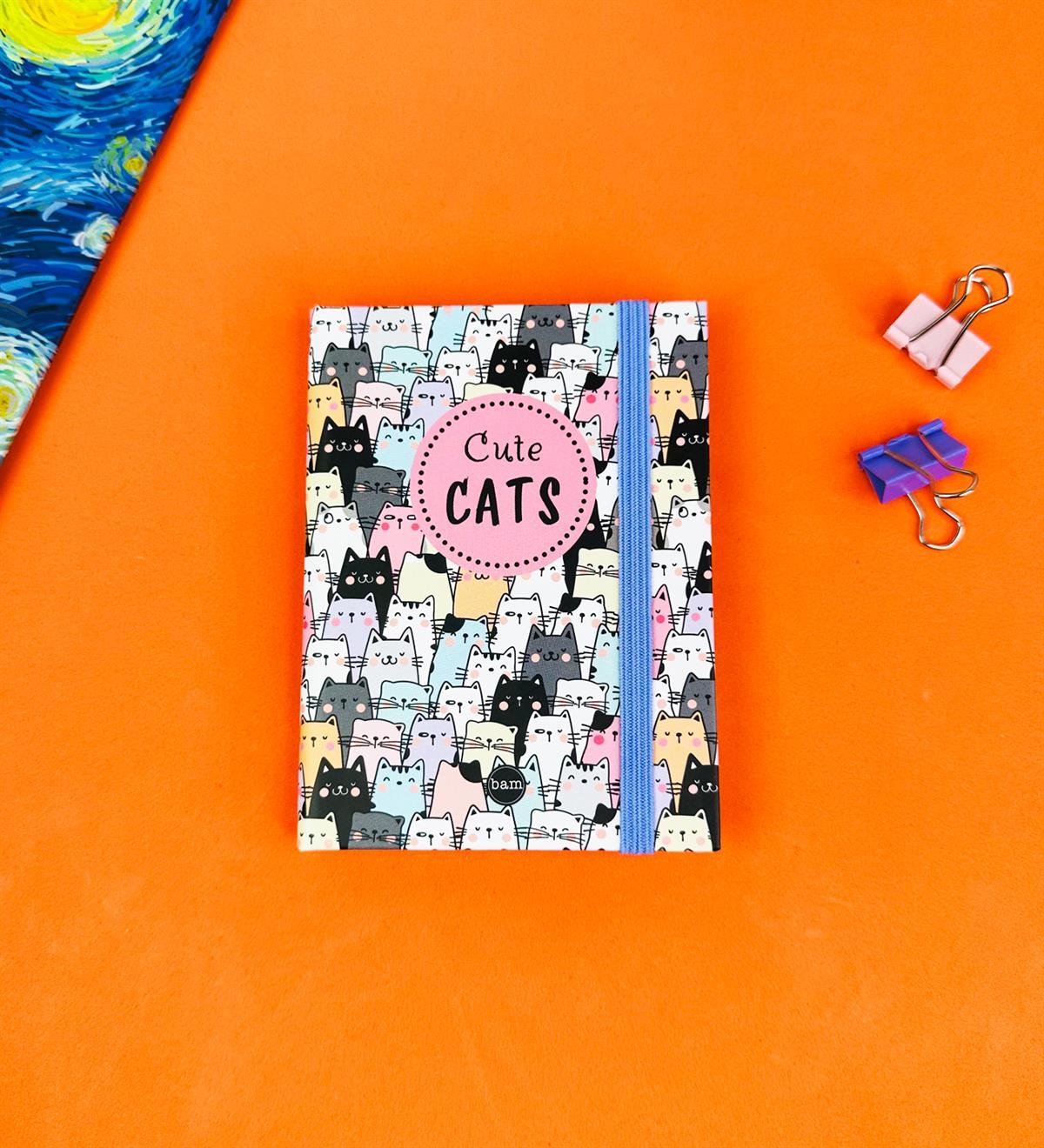 Sevimli Kedi Tasarımlı Sert Kapaklı Mini DeftergiftmodaBam-1029-16	