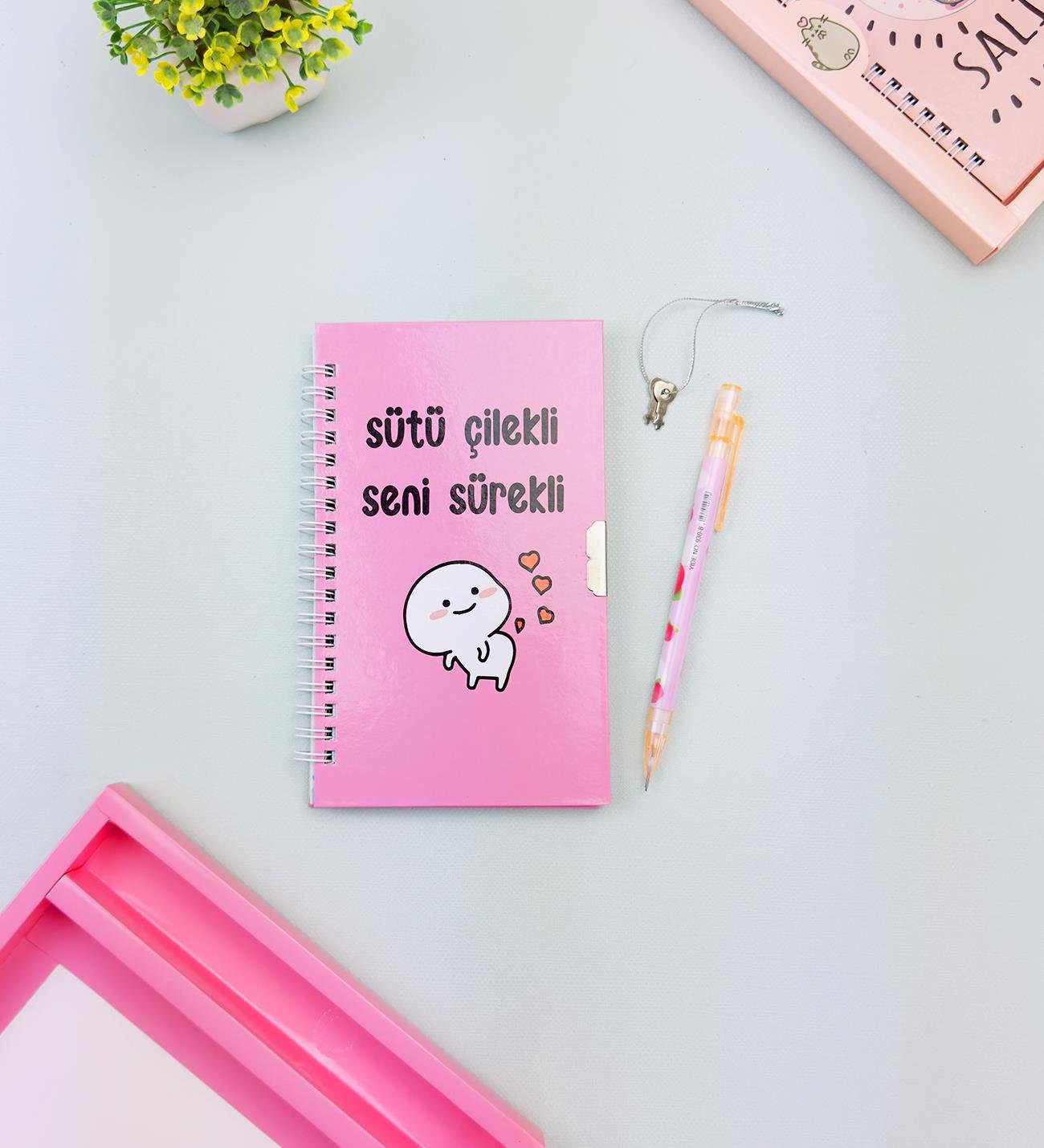 Sevimli Desenli Kilitli Defter ve Kalem SetigiftmodaHN-021-022-023
