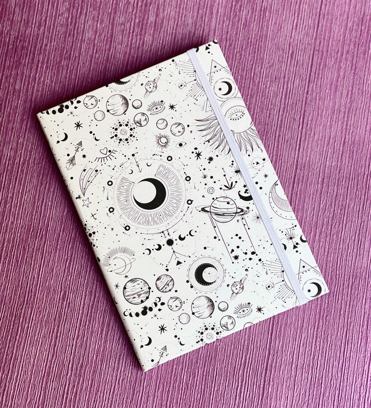 Beyaz Tarot Tasarımlı Lastikli DeftergiftmodaGmd100065
