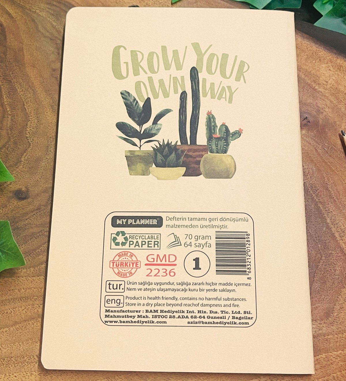 Kaktüs Tasarımlı Geri Dönüşümlü Kraft DeftergiftmodaGmd100359