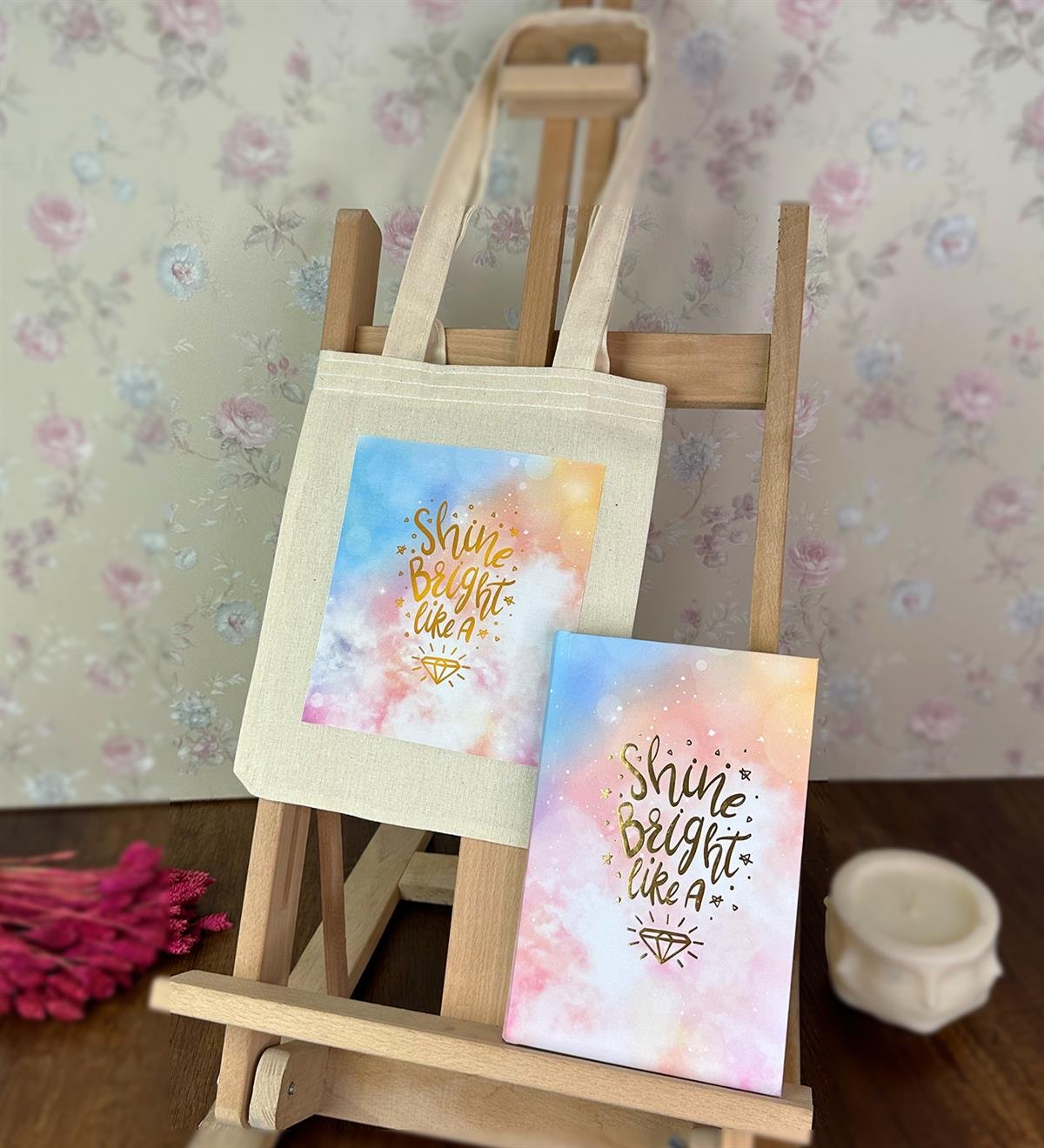 Gökyüzü Tasarımlı Kalın Kitap Görünümlü Defter Ve Bez Çanta SetgiftmodaGmhs101817