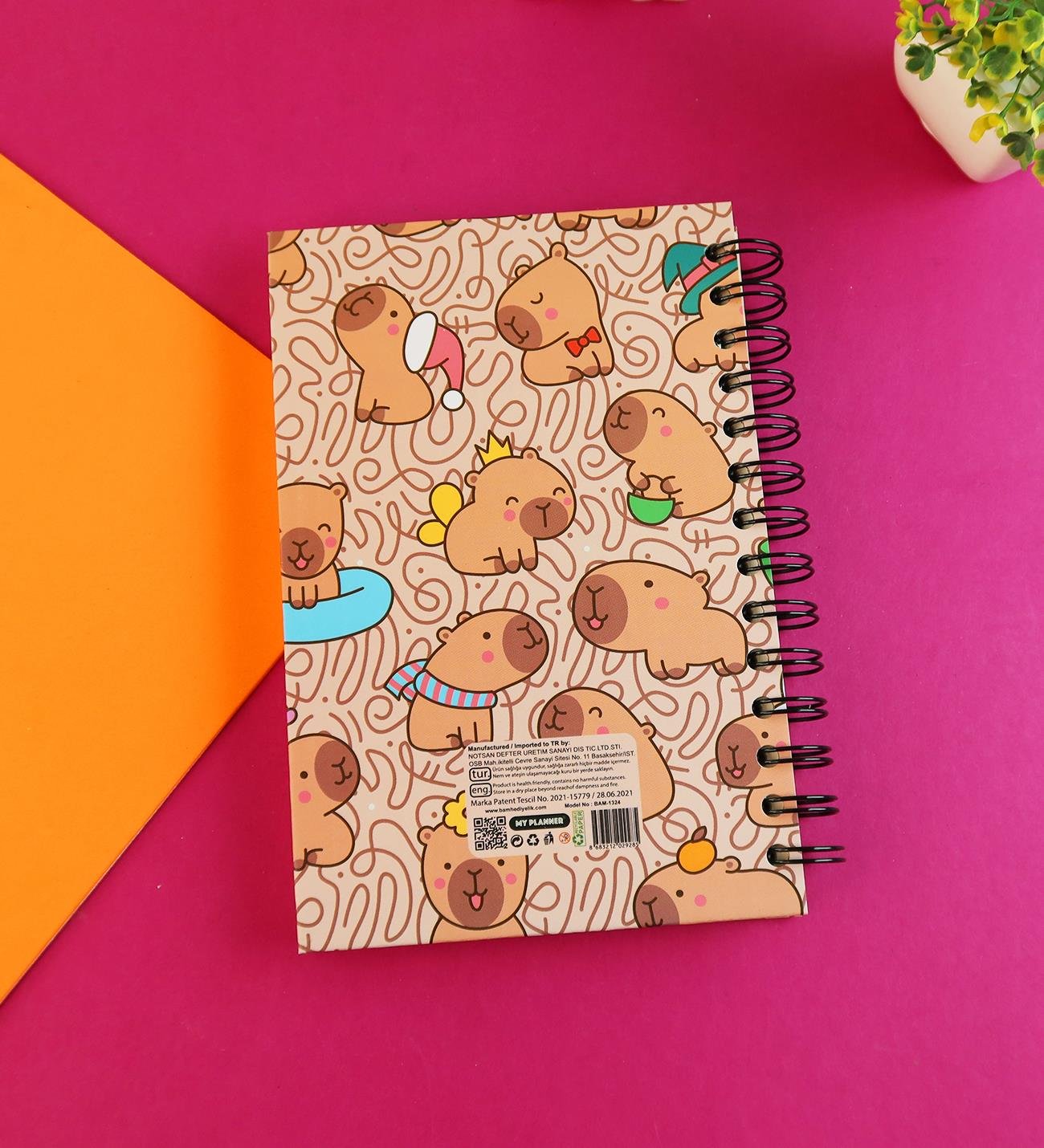 Özel Tasarım Spiralli 15*21 cm Dot Defter, Eskiz Defteri, Doodle Book - 2 SAYFA STICKER HEDİYELİ	giftmodaBam-1324-Capybara-Mood	