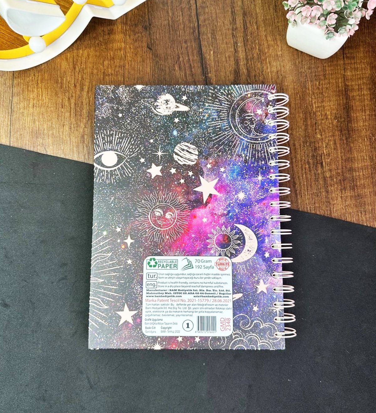 Space Tarot Tasarımlı Çizgili Spiralli DeftergiftmodaGmd100634