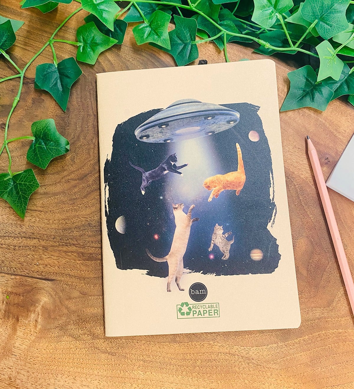 Alien Cat Tasarımlı Geri Dönüşümlü Kraft DeftergiftmodaGmd100295