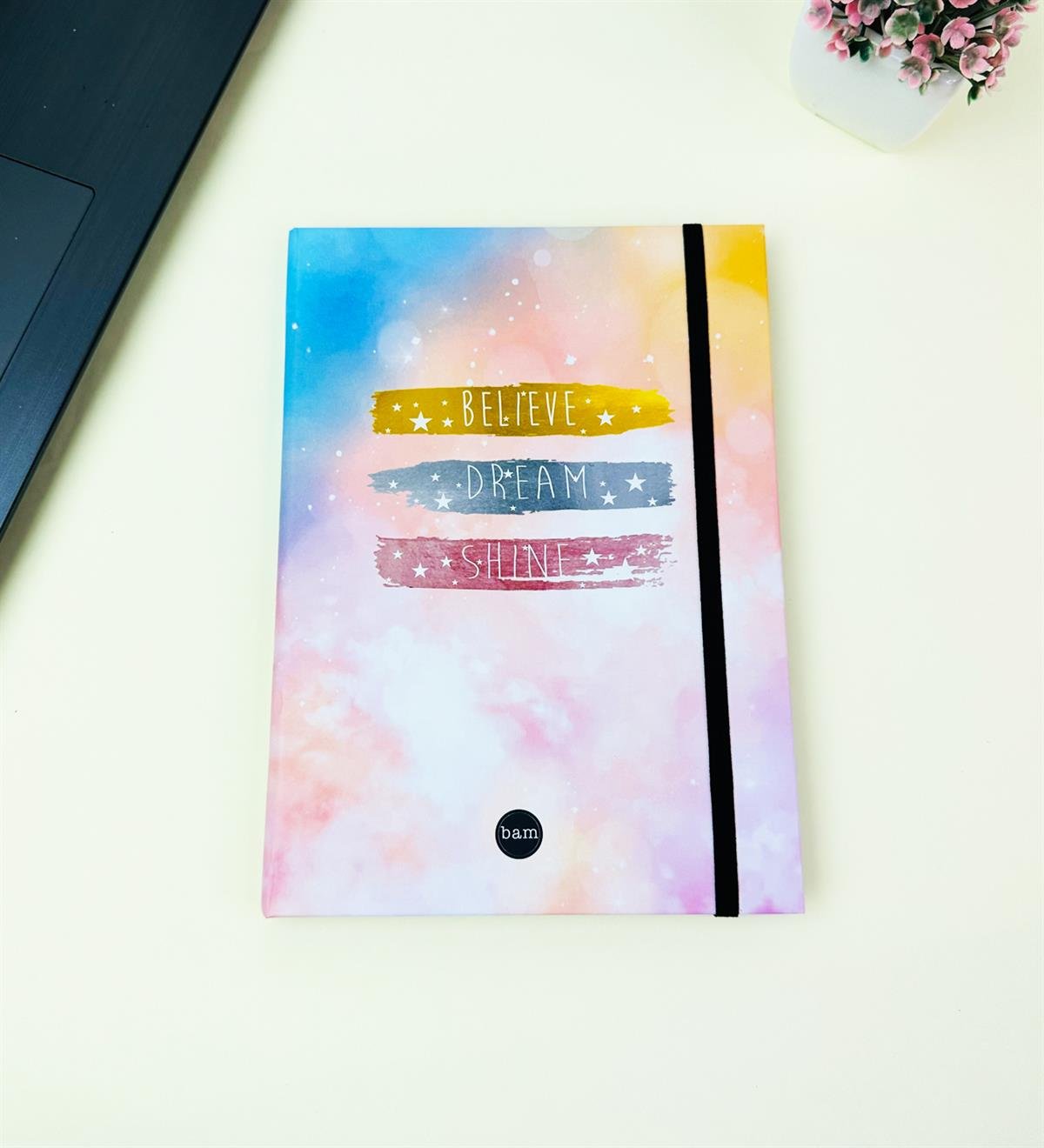 21x14Cm Sketch Book - Eskiz Defteri - Siyah Sayfa - 120 Gr - 56 YaprakgiftmodaBam-3003-Believe-Dream-Shine