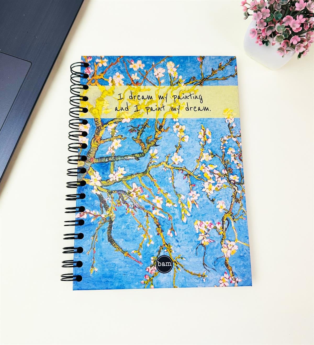 23x16Cm Üstten Spiralli Sketch Book - Eskiz Defteri - Siyah Sayfa - 120 Gr - 64 YaprakgiftmodaBam-3001-2-Badem-Çiçeği