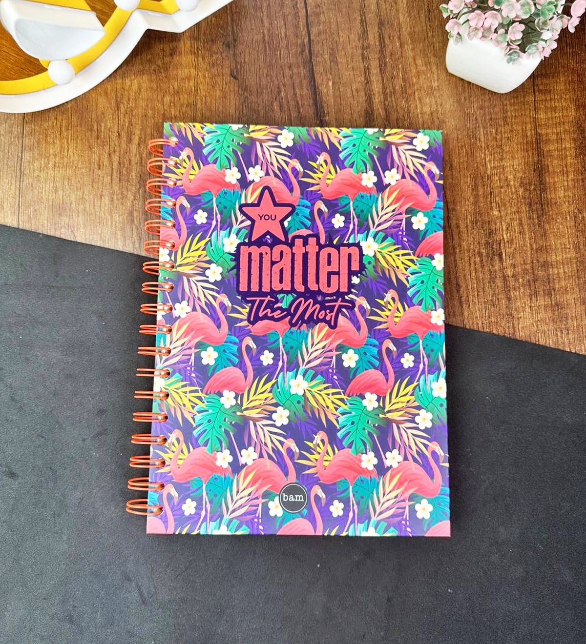 Flamingo Motto Tasarımlı Çizgili Spiralli DeftergiftmodaGmd100631