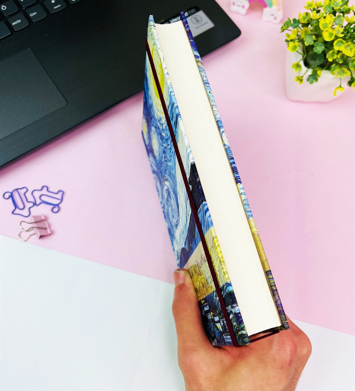 Van Gogh Yıldızlı Gece Kalın Kitap Görünümlü Defter Ve Bez Çanta SetgiftmodaGmhs101807