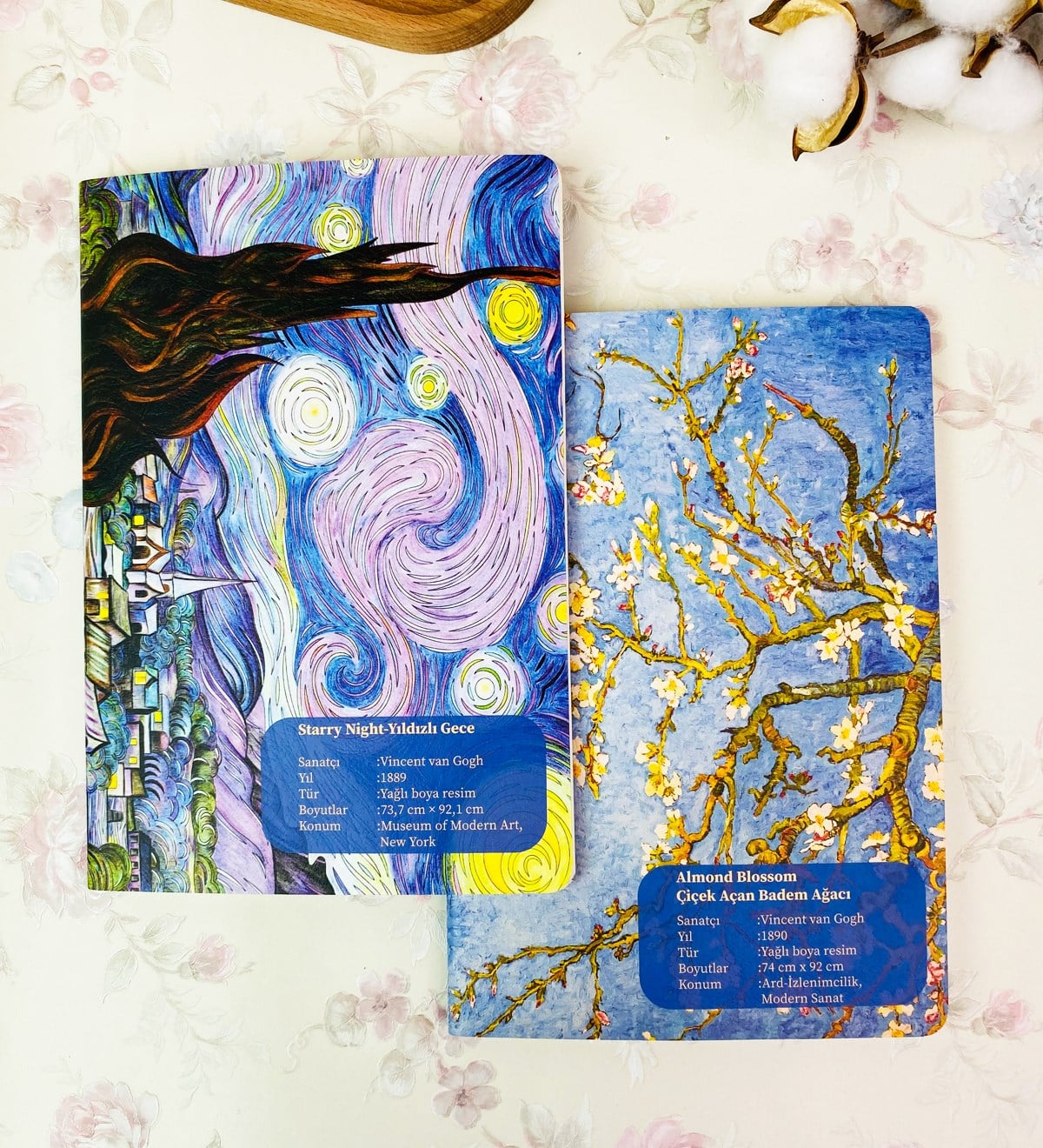 Van Gogh Yıldızlı Gece Ve Badem Çiçeği Tasarımlı 2'li Art DeftergiftmodaGmd100253
