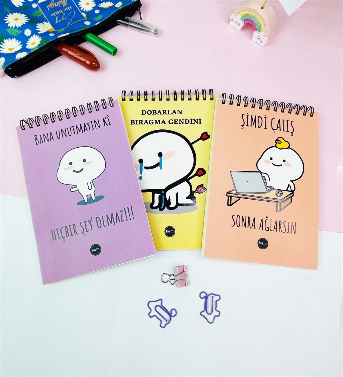 Eğlenceli Motto Serisi 3'lü 17x11Cm Sketch Book - Eskiz Defteri - 80 Gr - 60 YaprakgiftmodaGmd100583